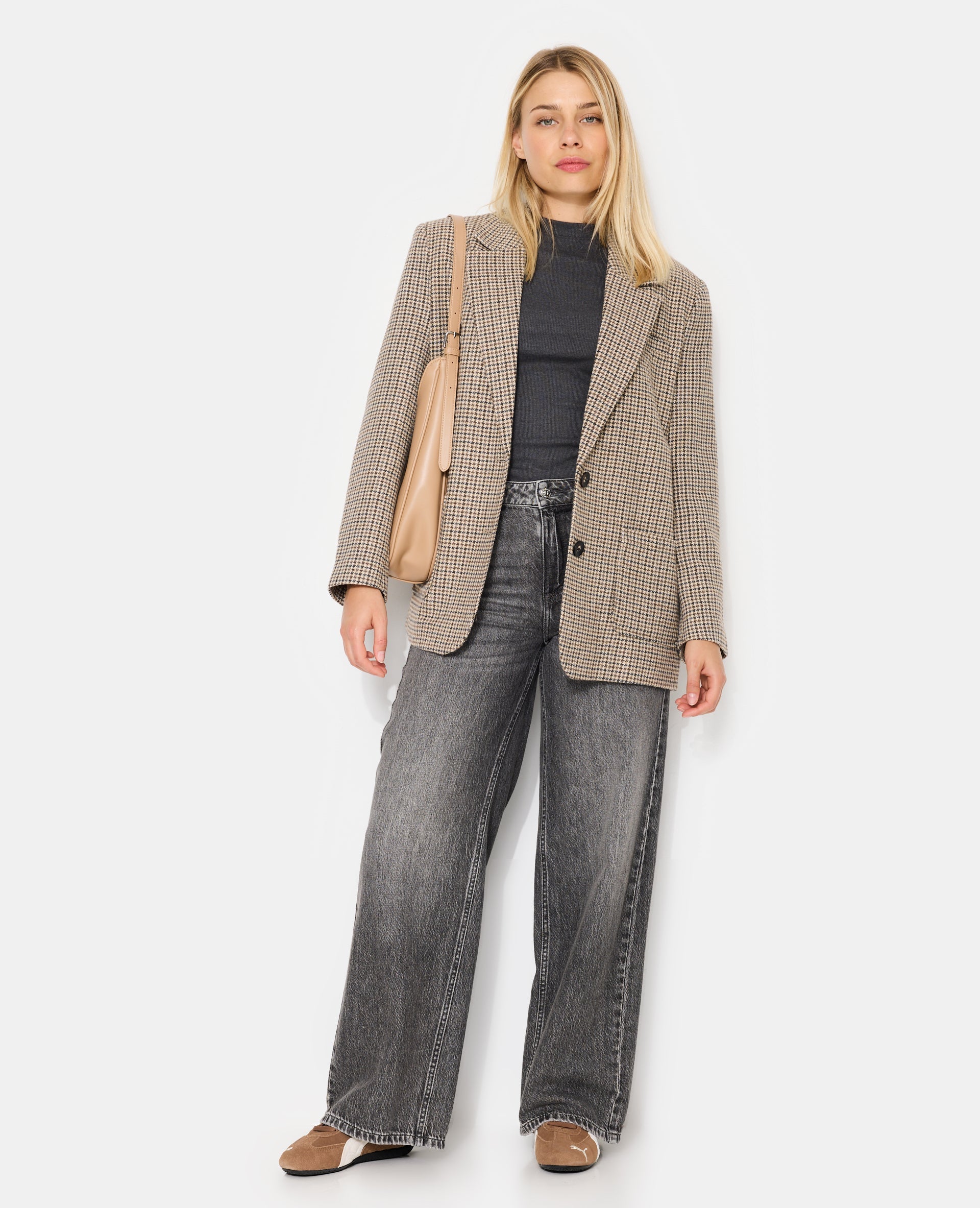 Veste blazer oversize en tissu chaud motif pied-de-poule