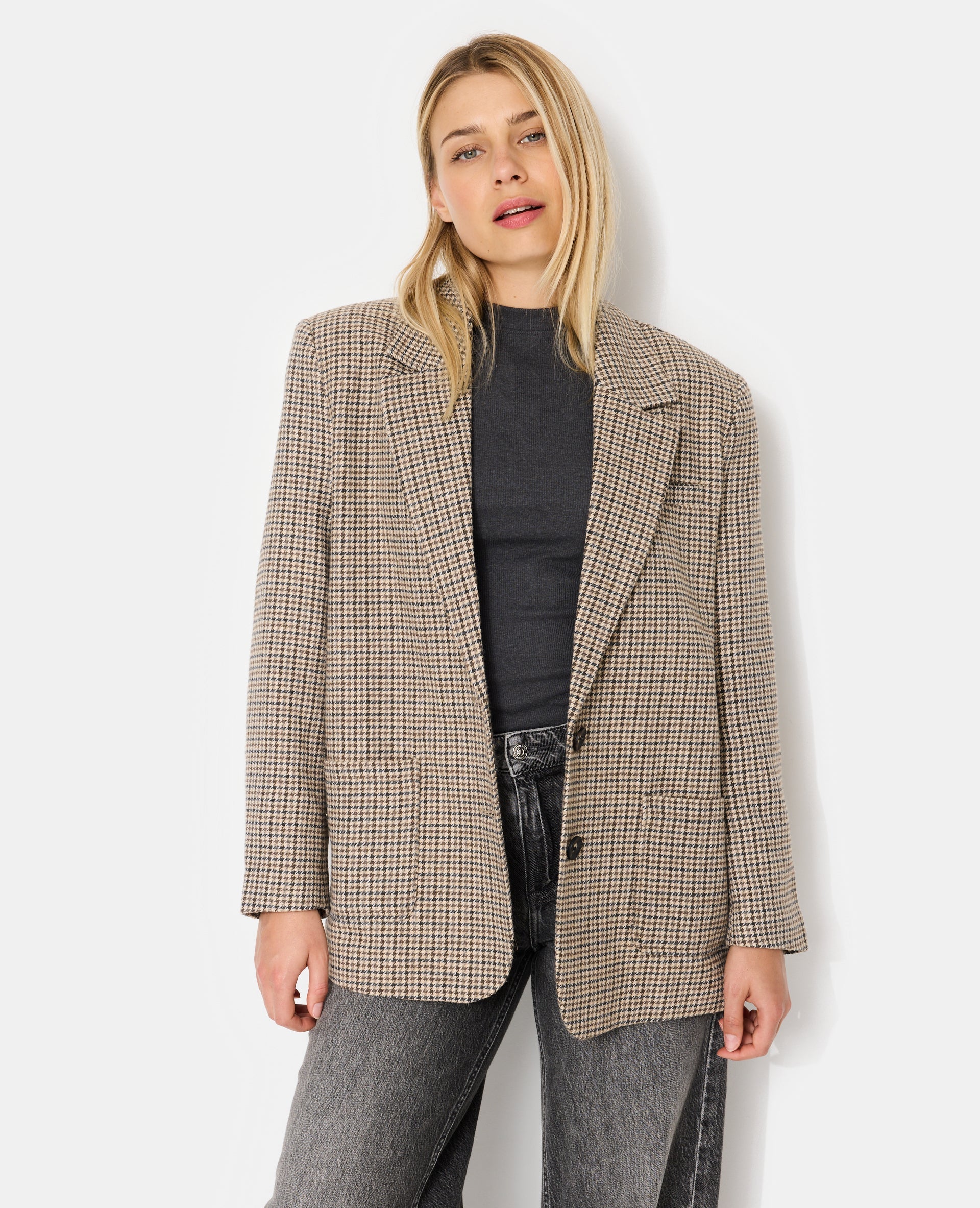 Veste blazer oversize en tissu chaud motif pied-de-poule