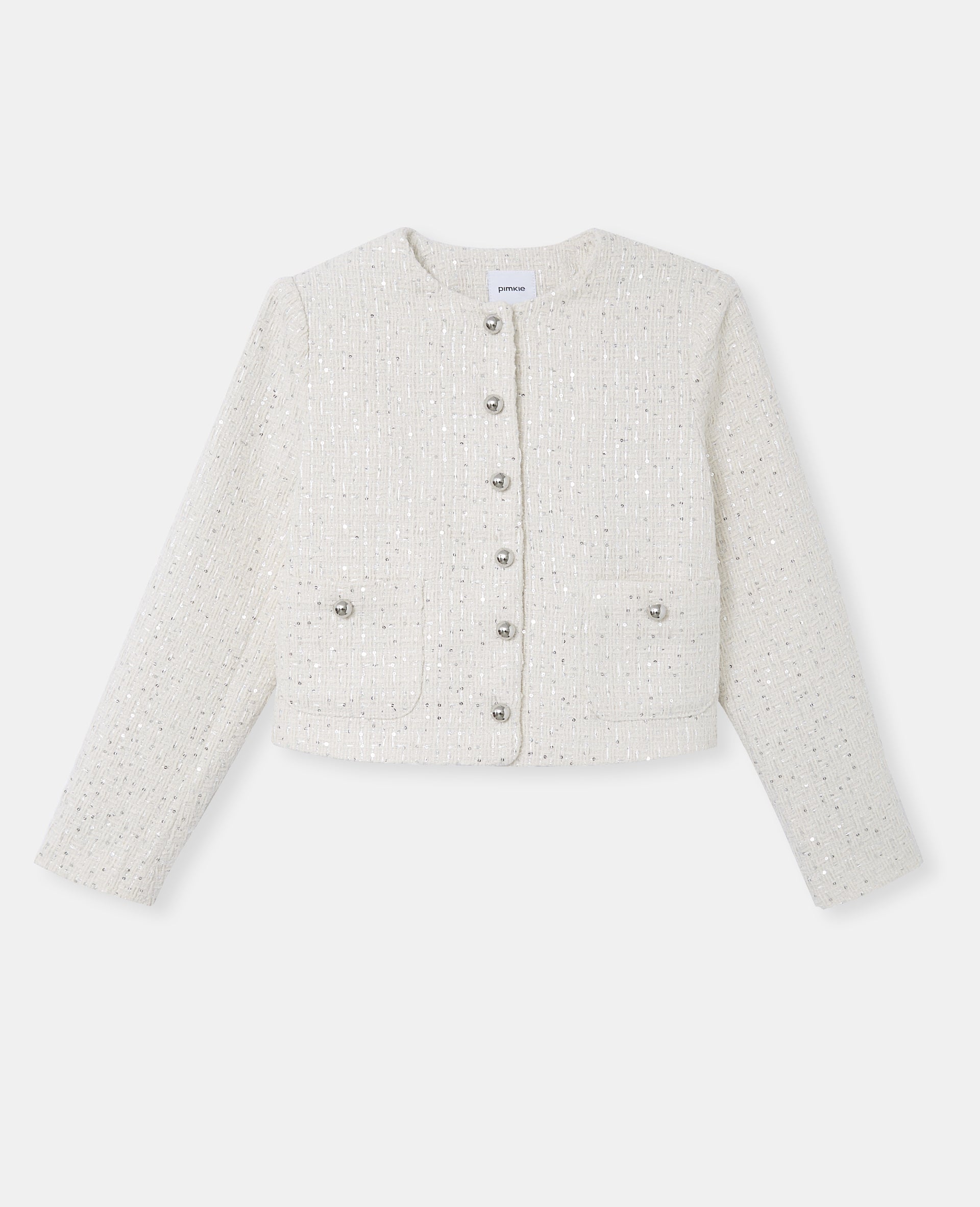 Veste en tweed col rond avec sequins