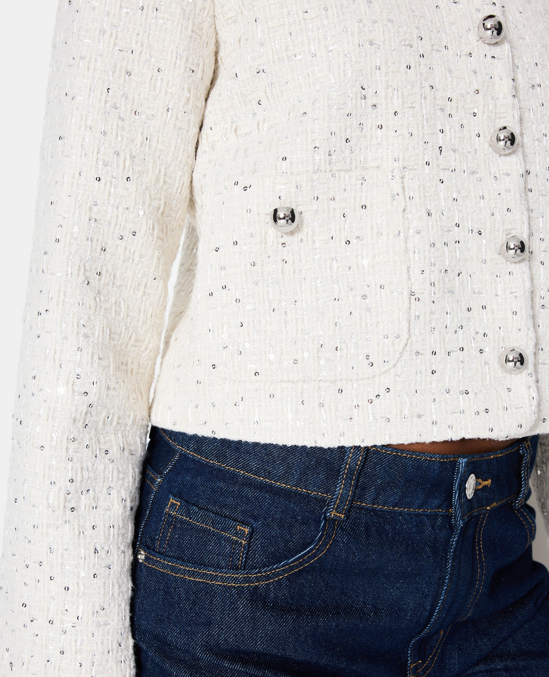 Veste en tweed col rond avec sequins