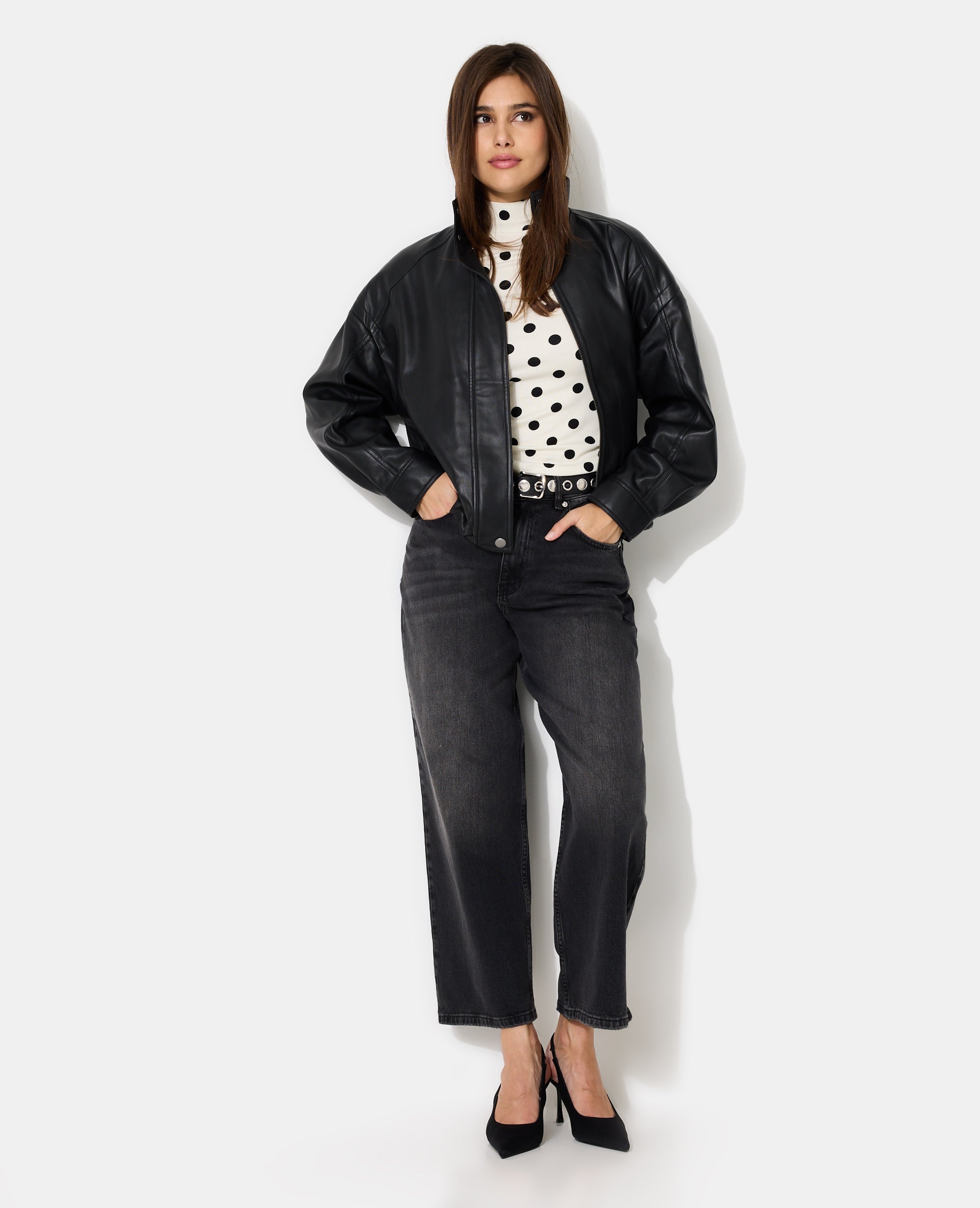 Blouson boule en simili avec col montant