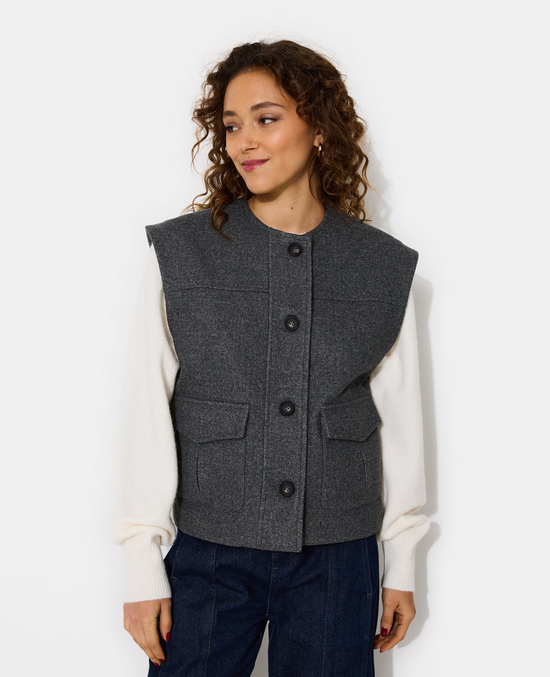 Veste sans manches effet drap de laine