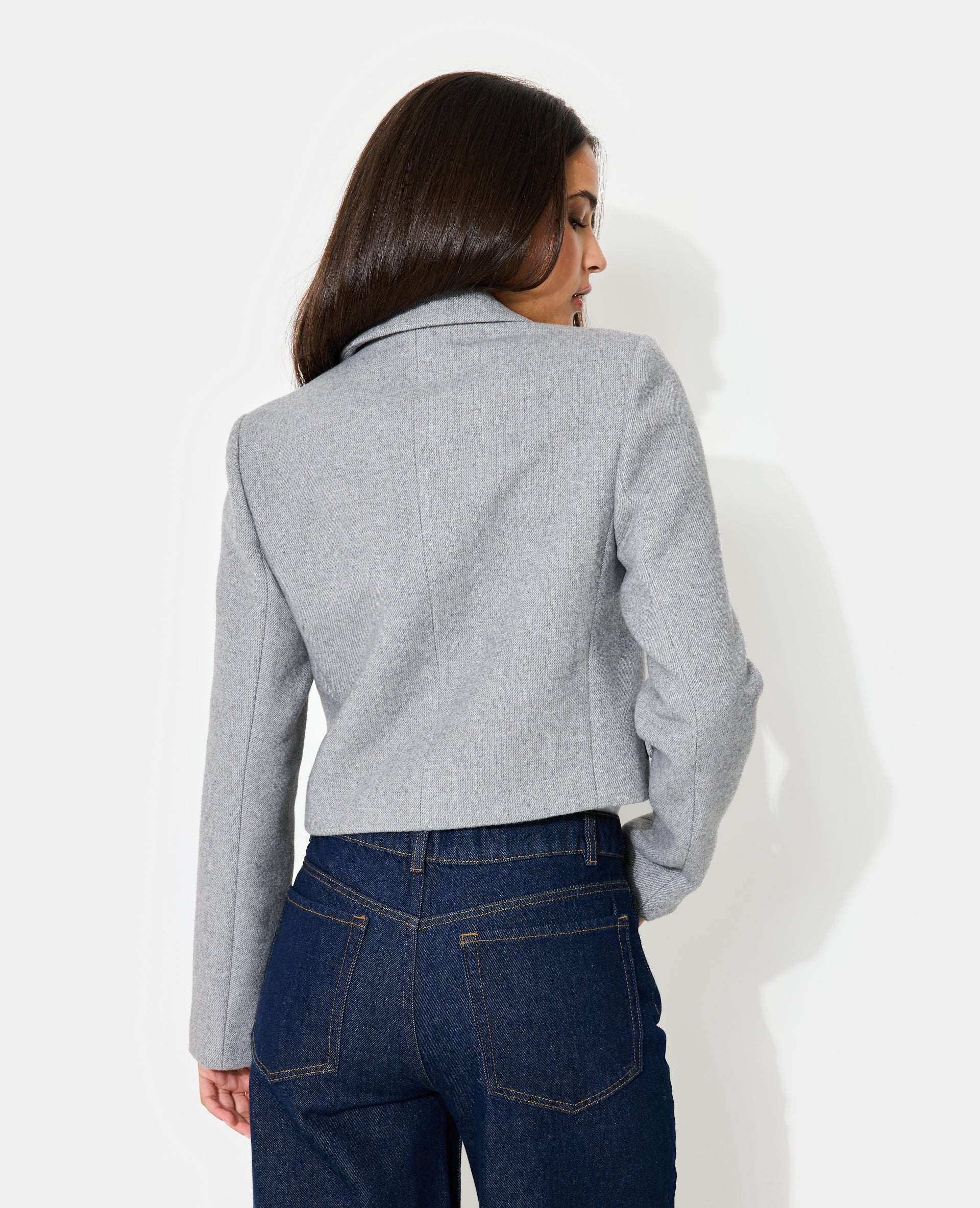 Veste blazer courte en tissu épais avec laine