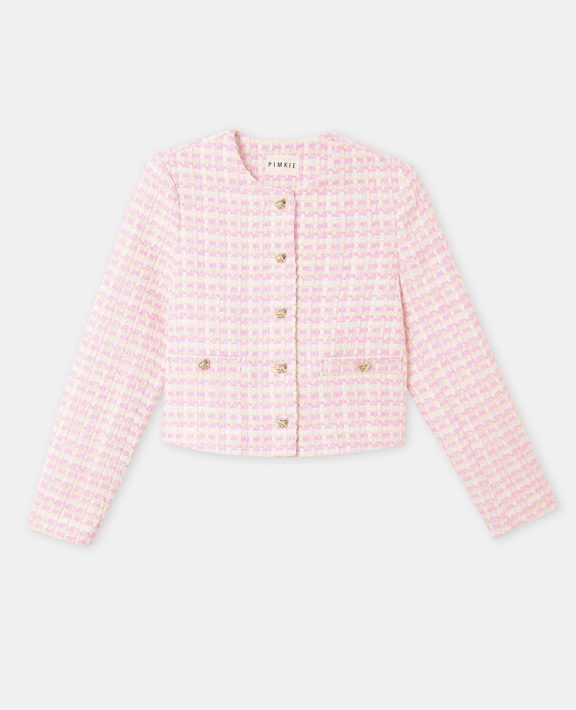 Veste droite en tweed avec boutons fantaisie