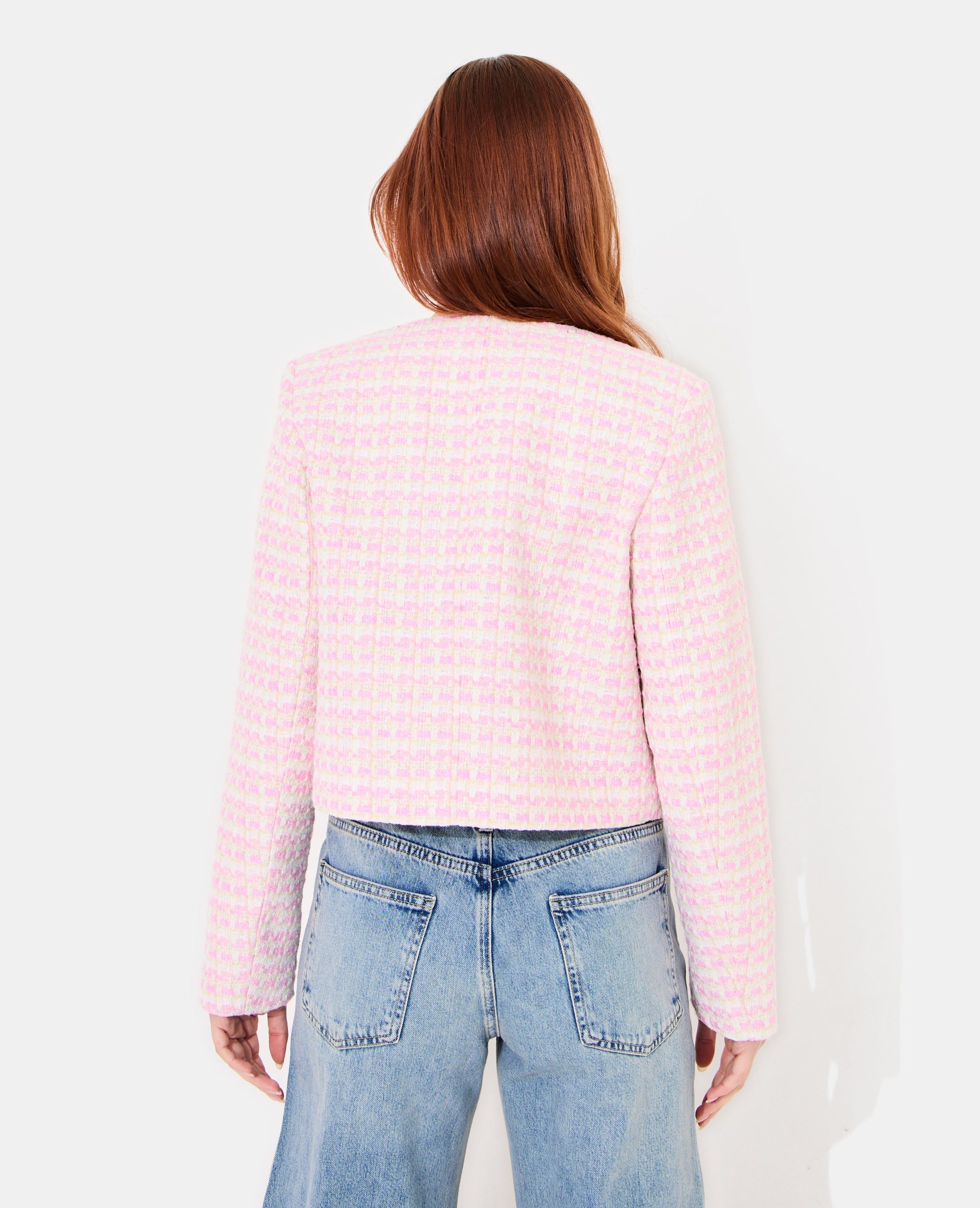 Veste droite en tweed avec boutons fantaisie