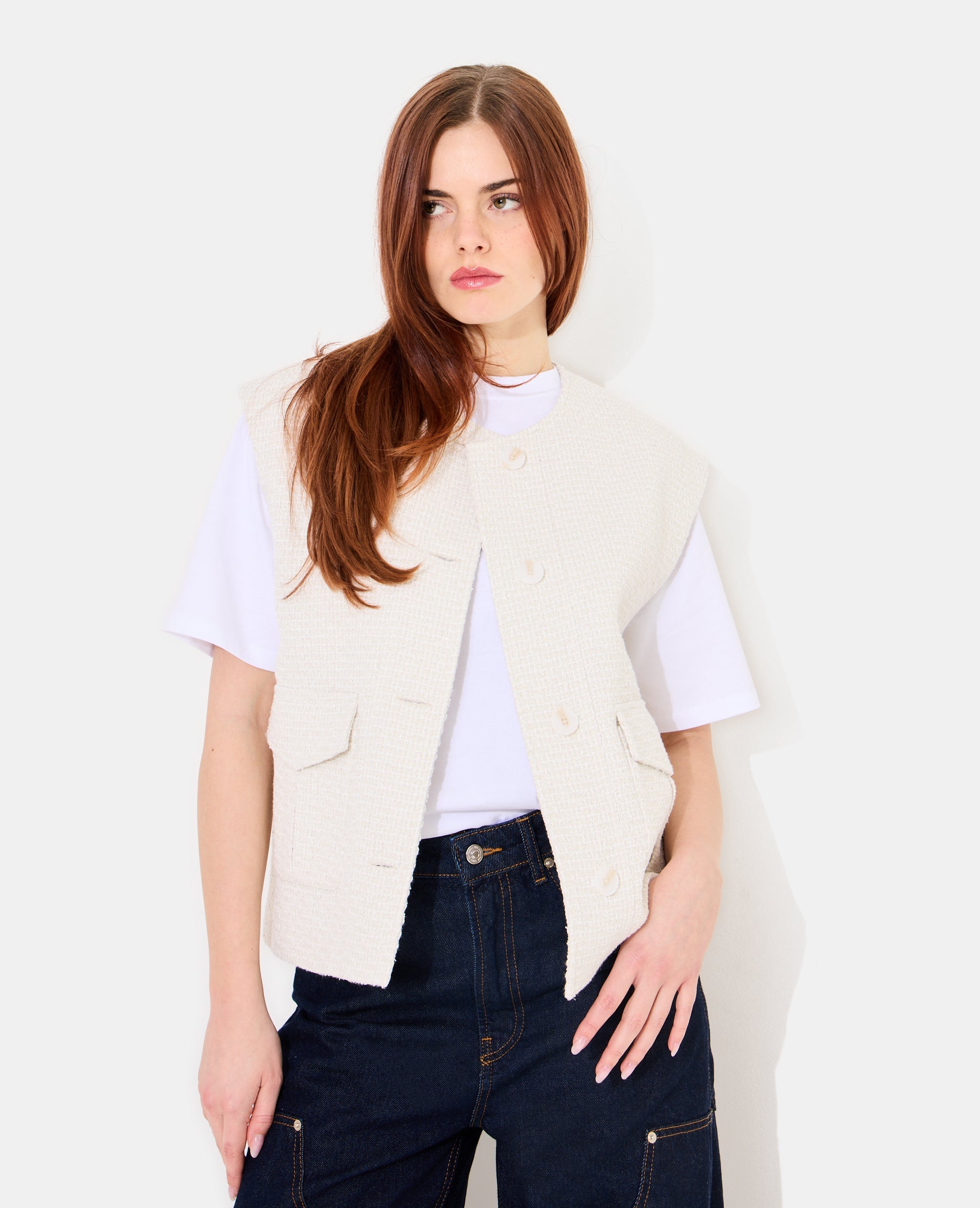 Veste sans manches en tweed avec lurex