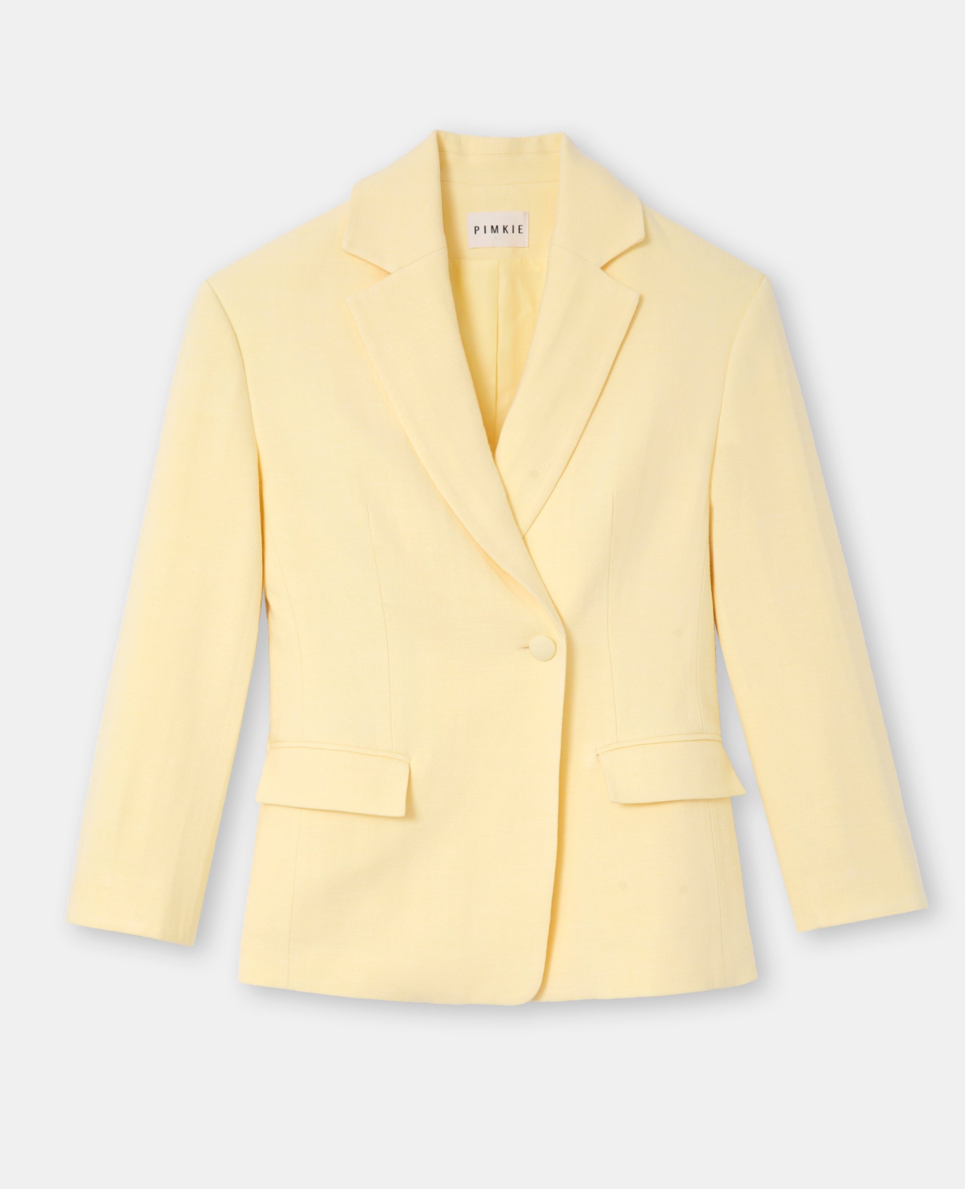 Veste blazer long et cintré en tissu effet lin