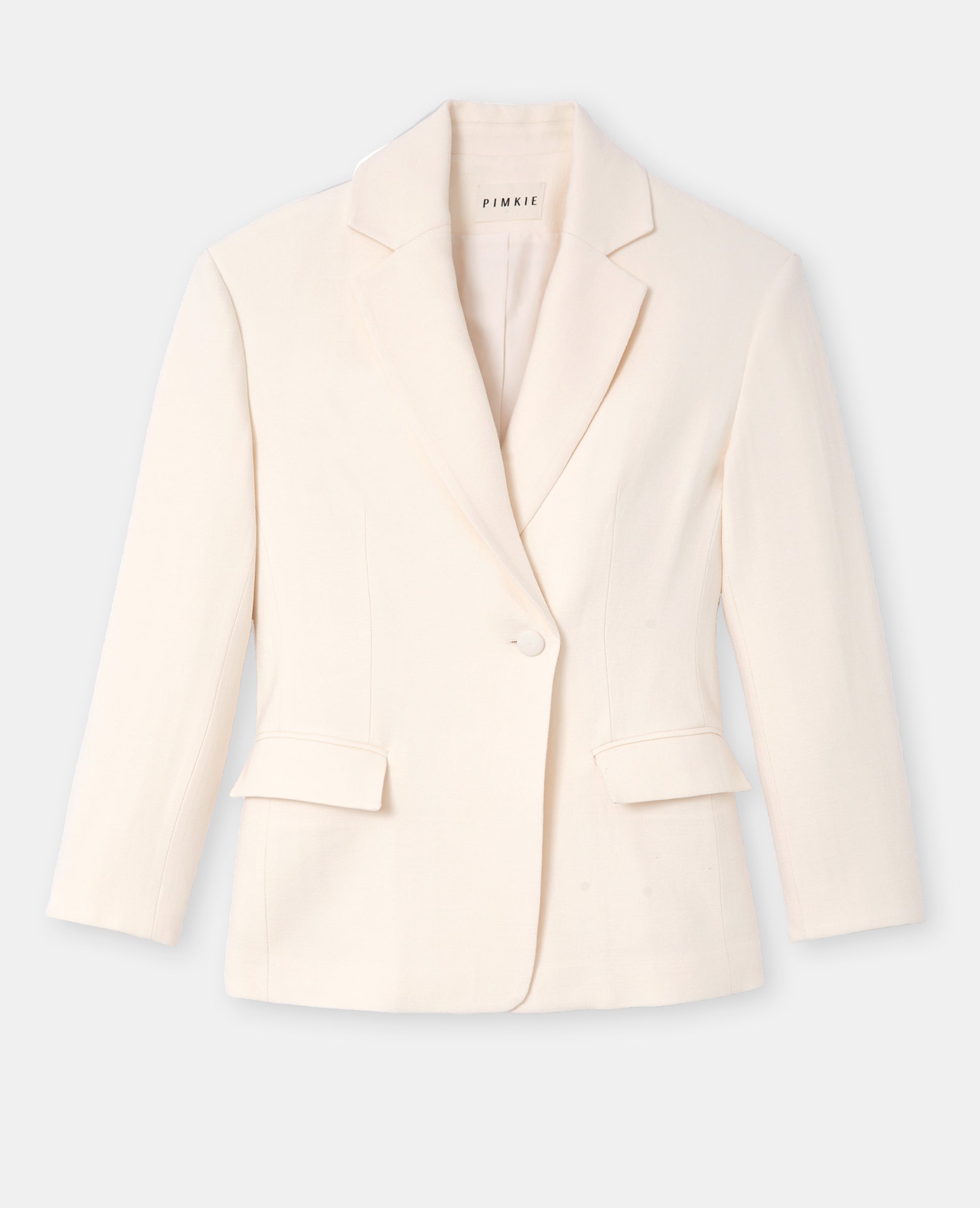 Veste blazer long et cintré en tissu effet lin