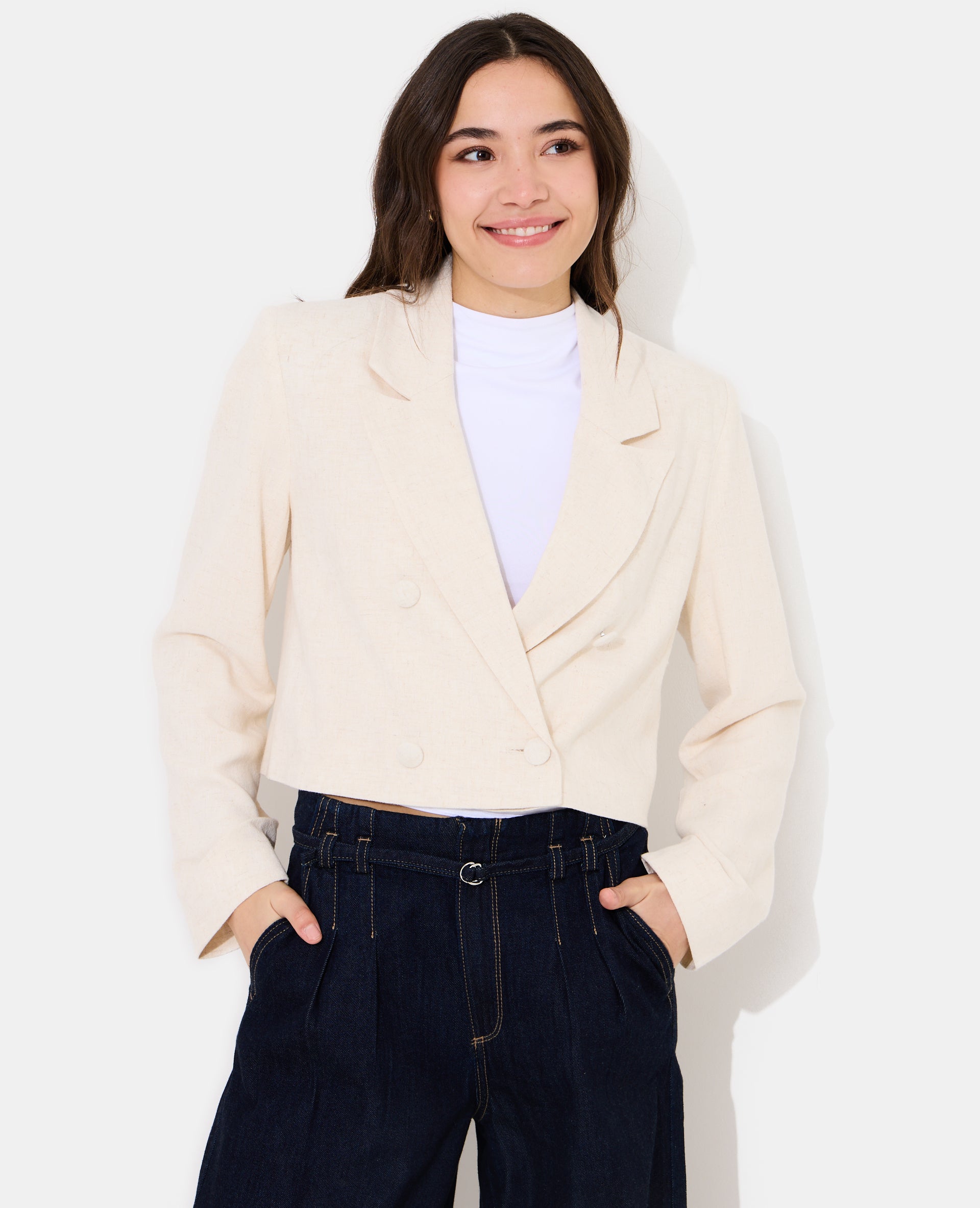 Veste blazer courte avec lin