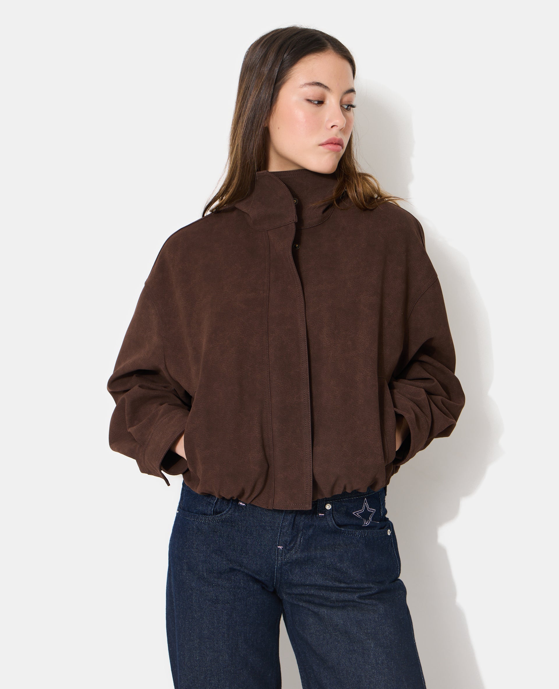 Blouson boule col montant en suédine