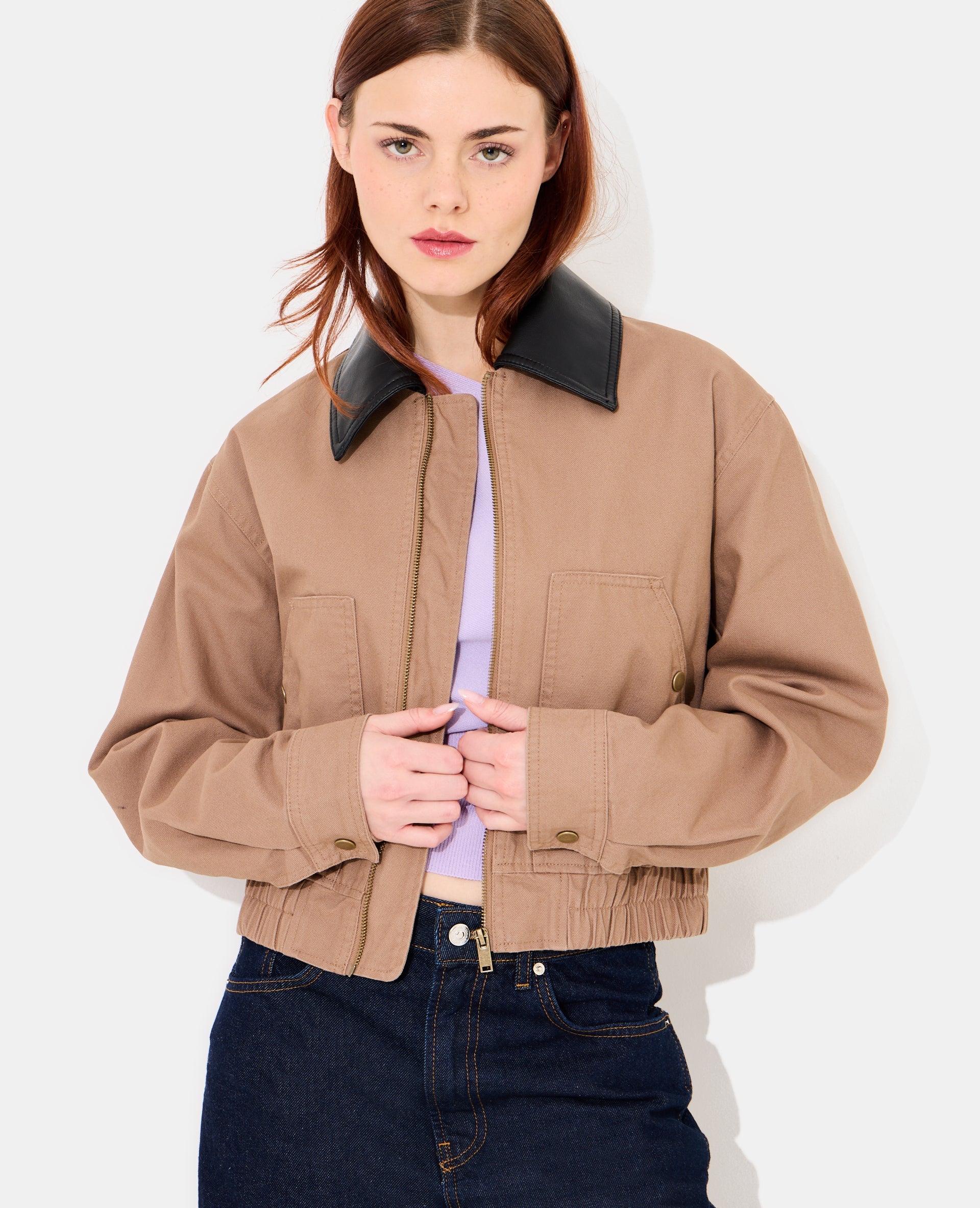 Blouson en toile avec col simili