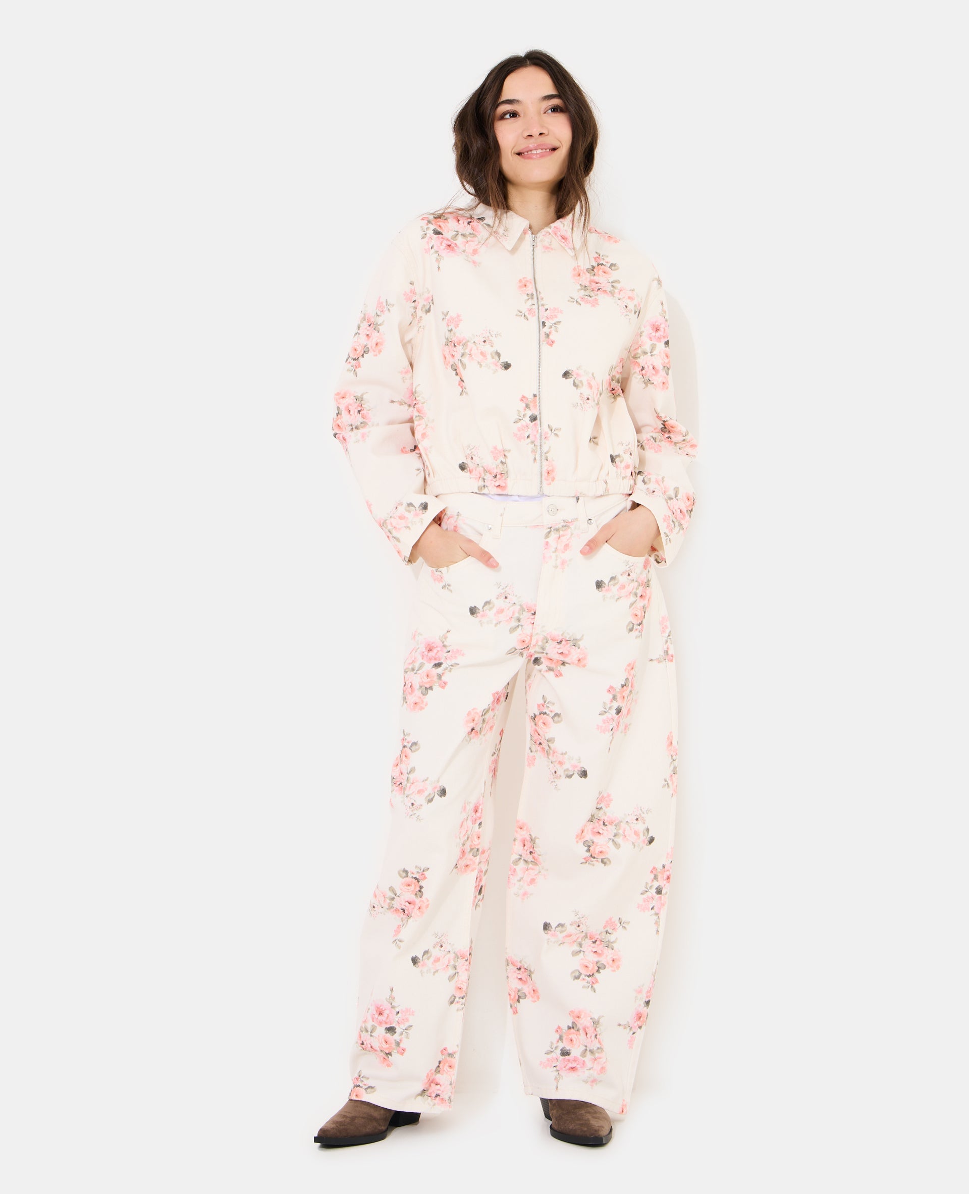 Veste boule en toile motif fleurs