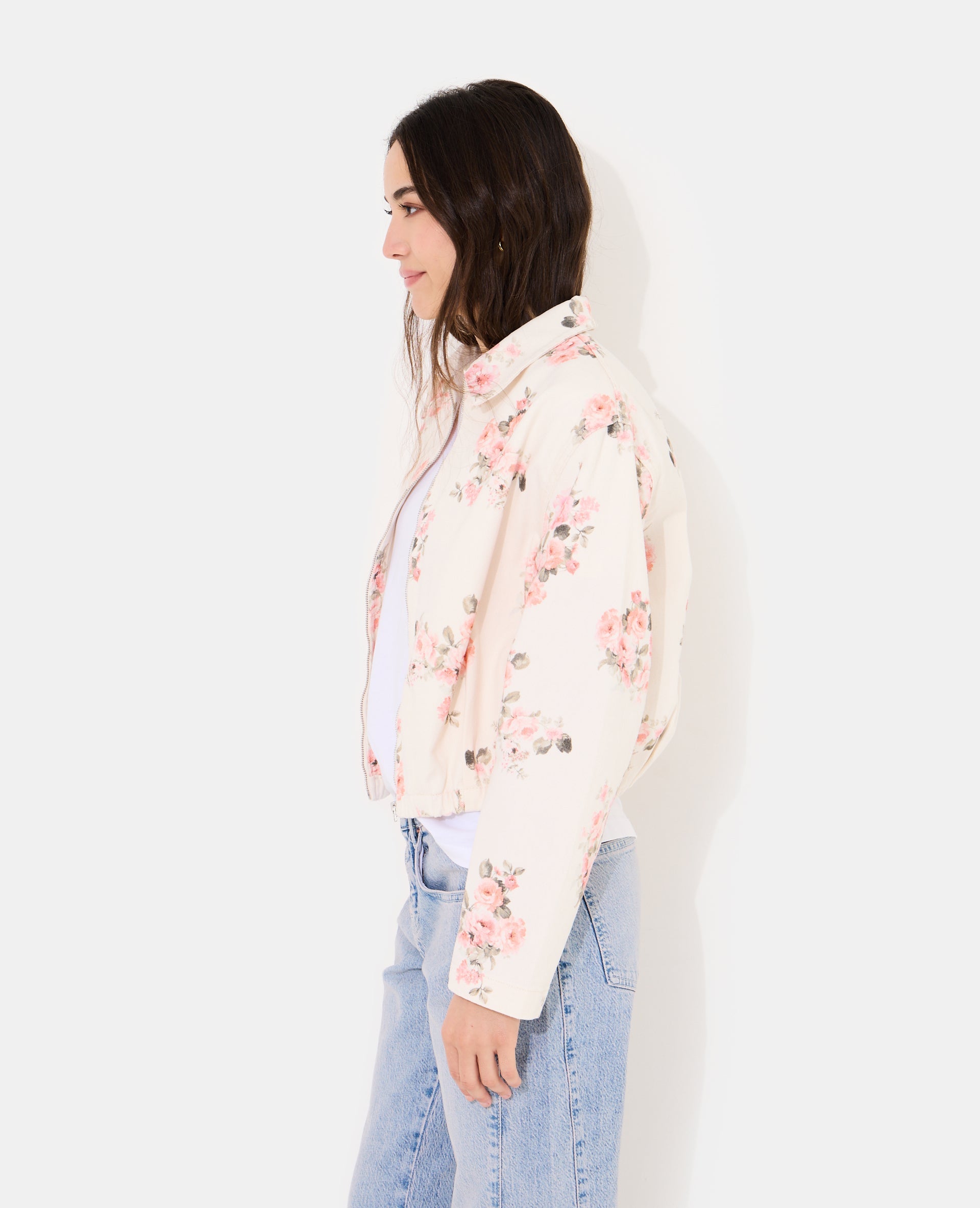 Veste boule en toile motif fleurs