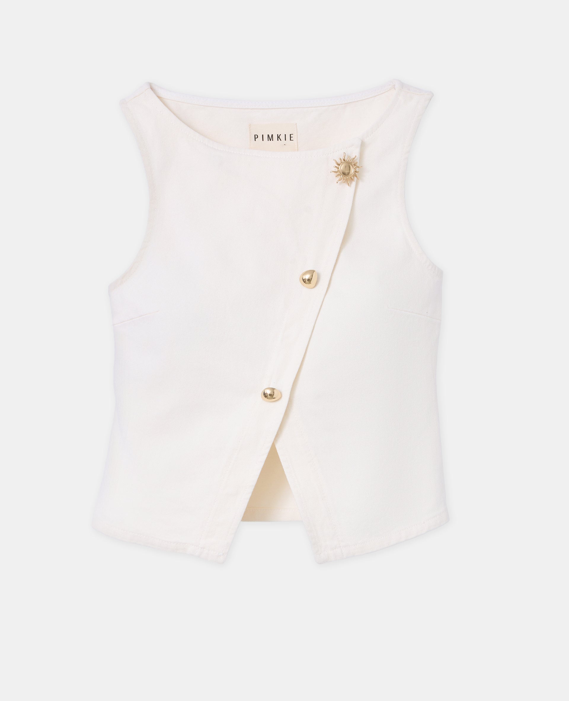 Top sans manches façon gilet barman boutons bijoux