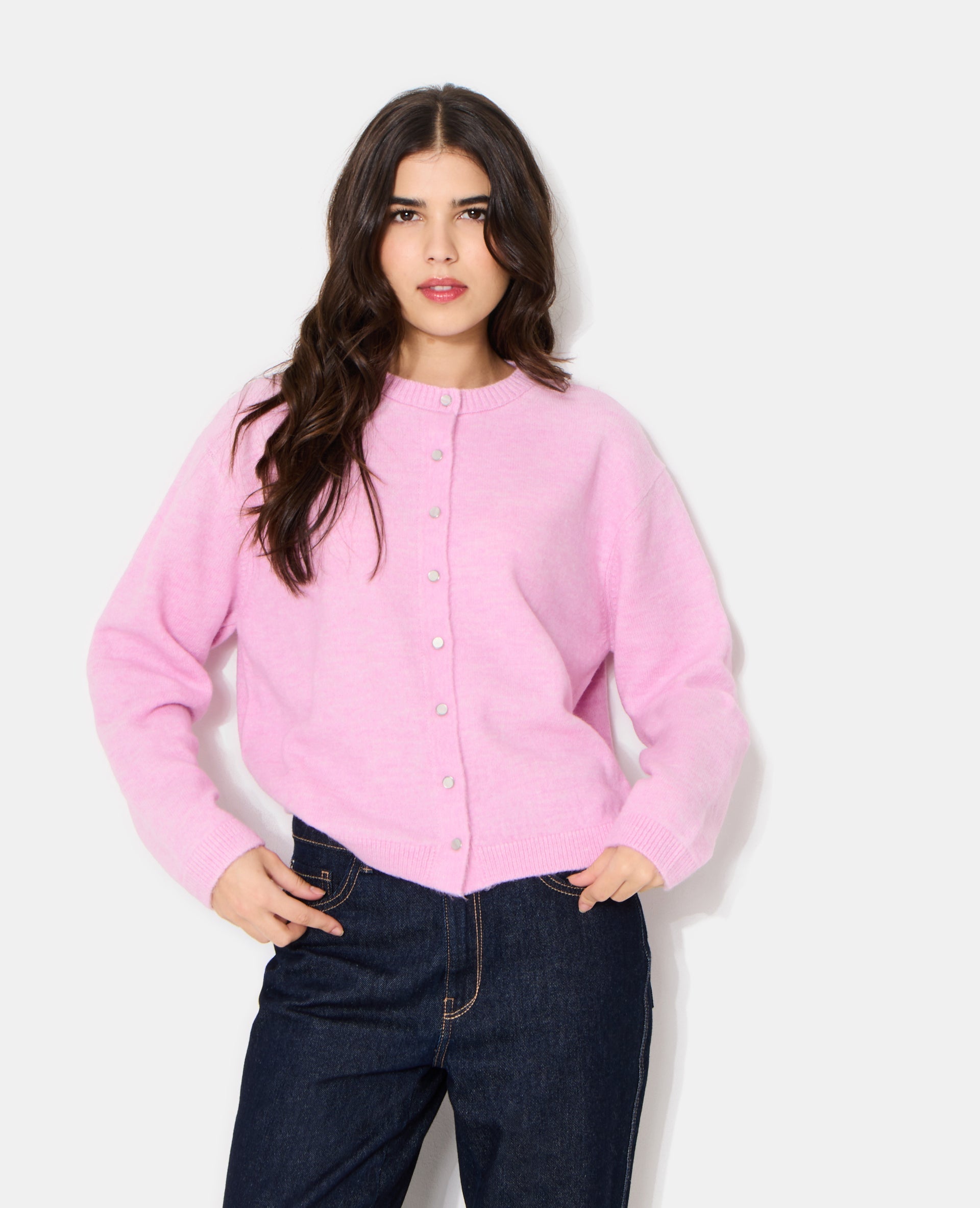 Gilet col rond avec boutons effet nacre