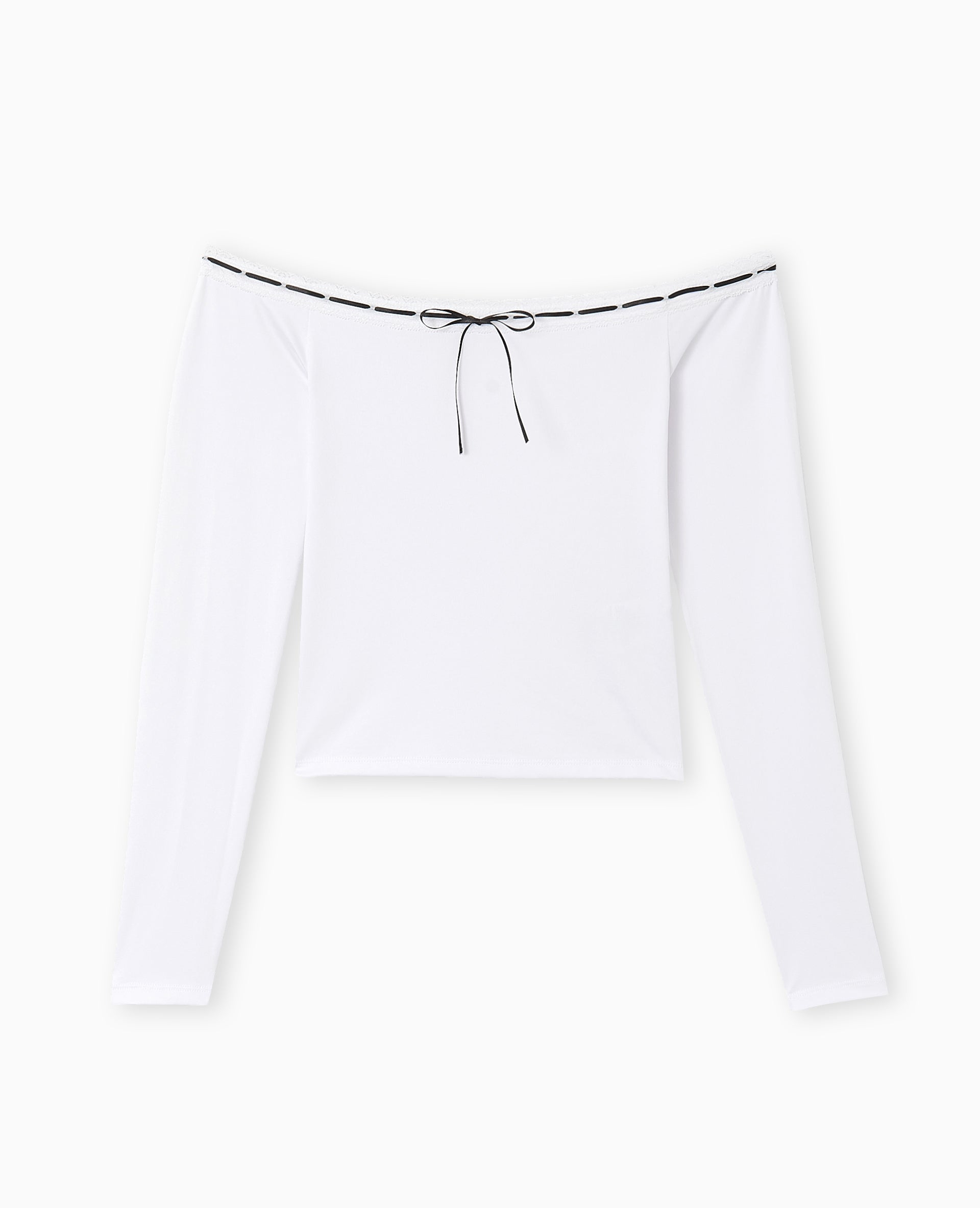 Top encolure Bardot avec noeud contrasté