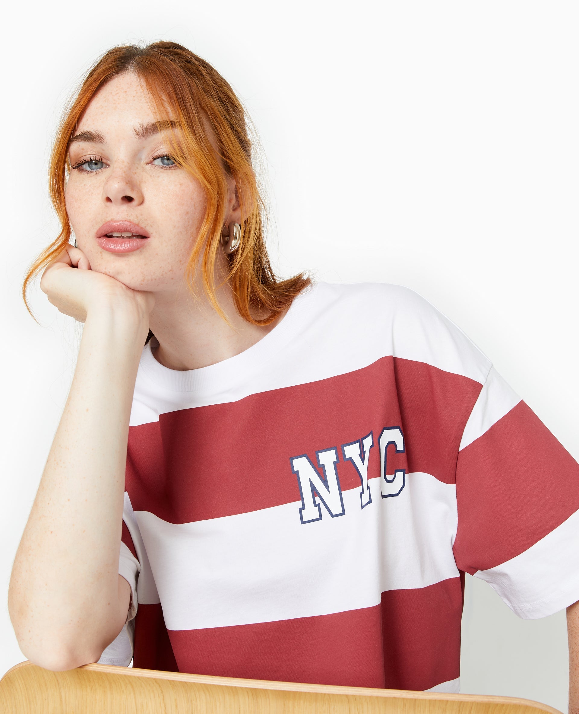 T-shirt ample et court larges rayures