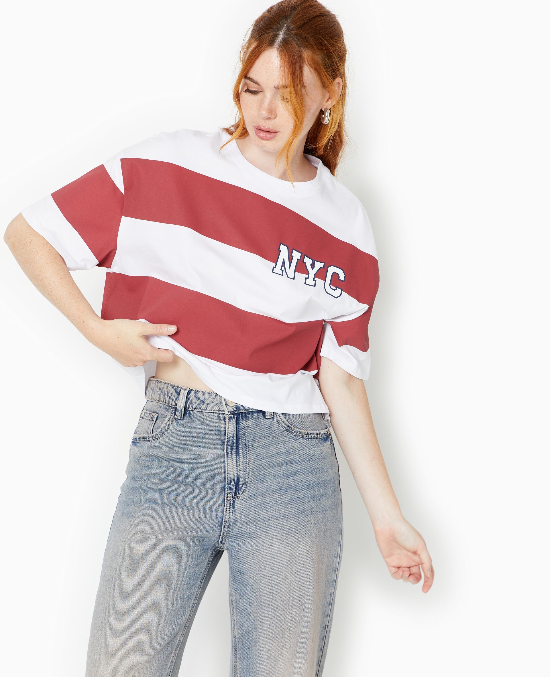 T-shirt ample et court larges rayures