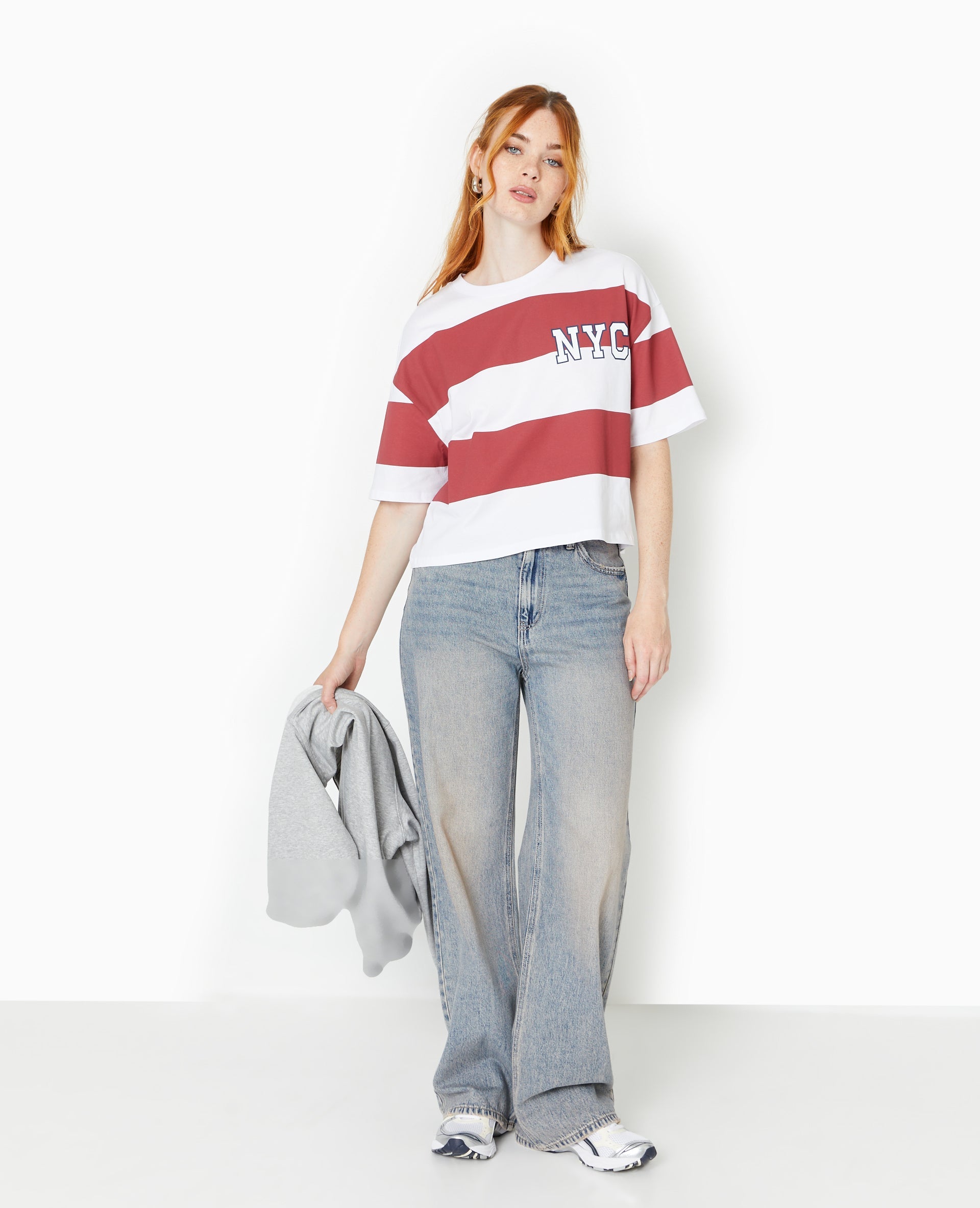 T-shirt ample et court larges rayures