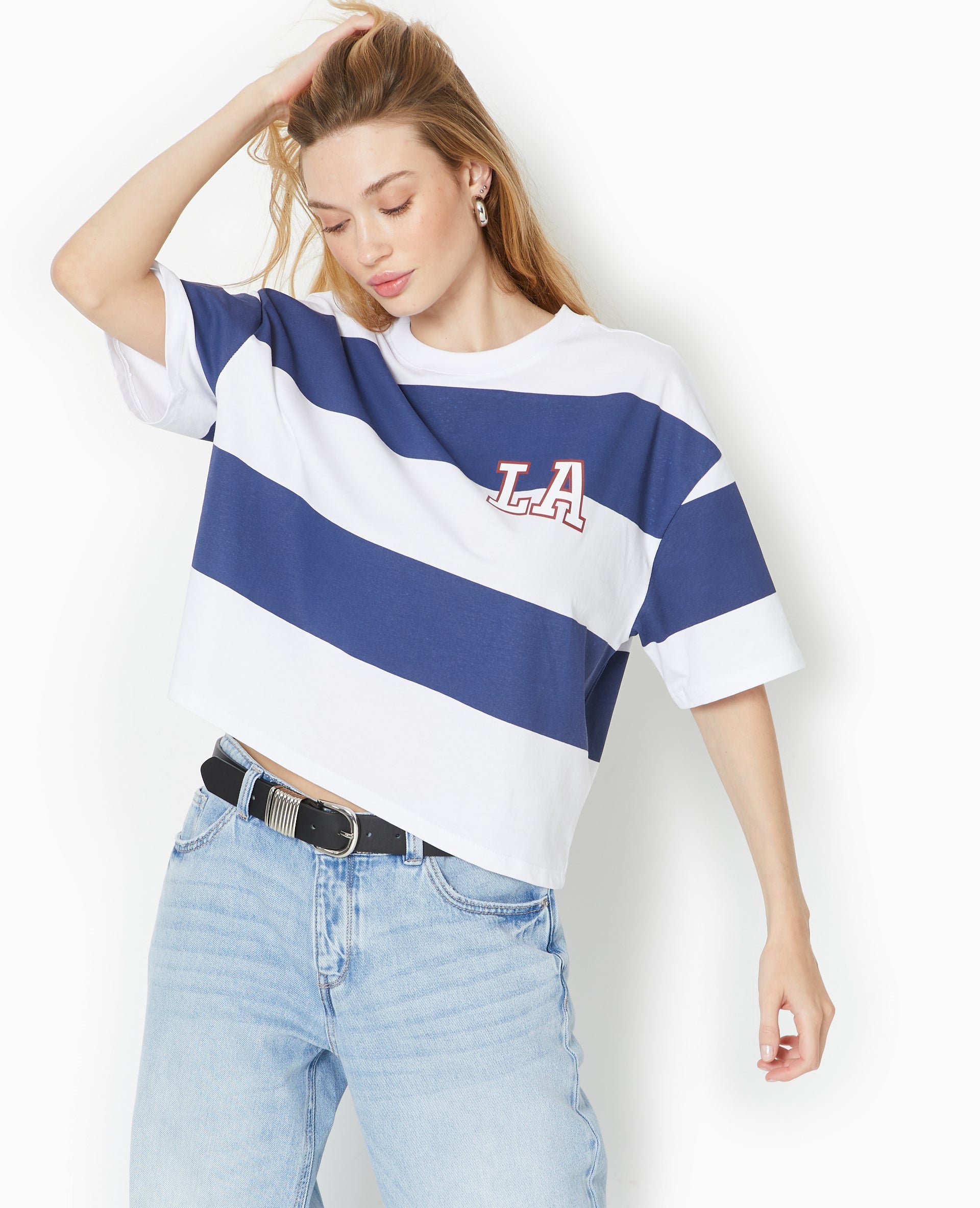 T-shirt ample et court larges rayures