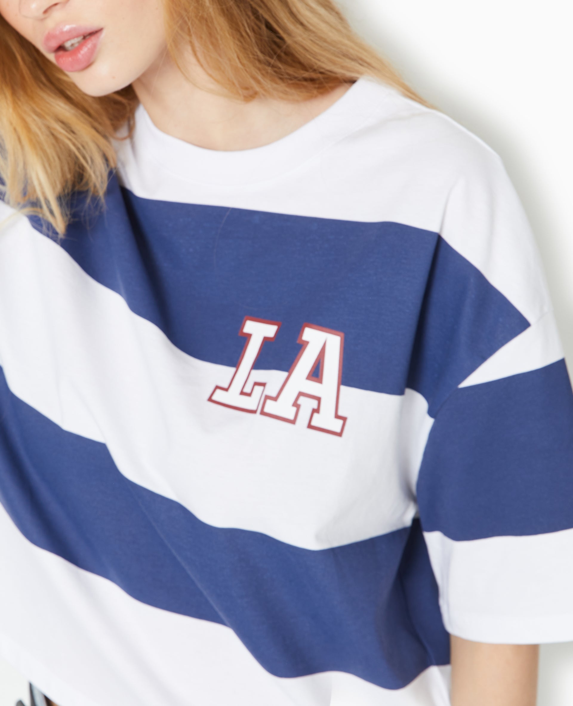 T-shirt ample et court larges rayures