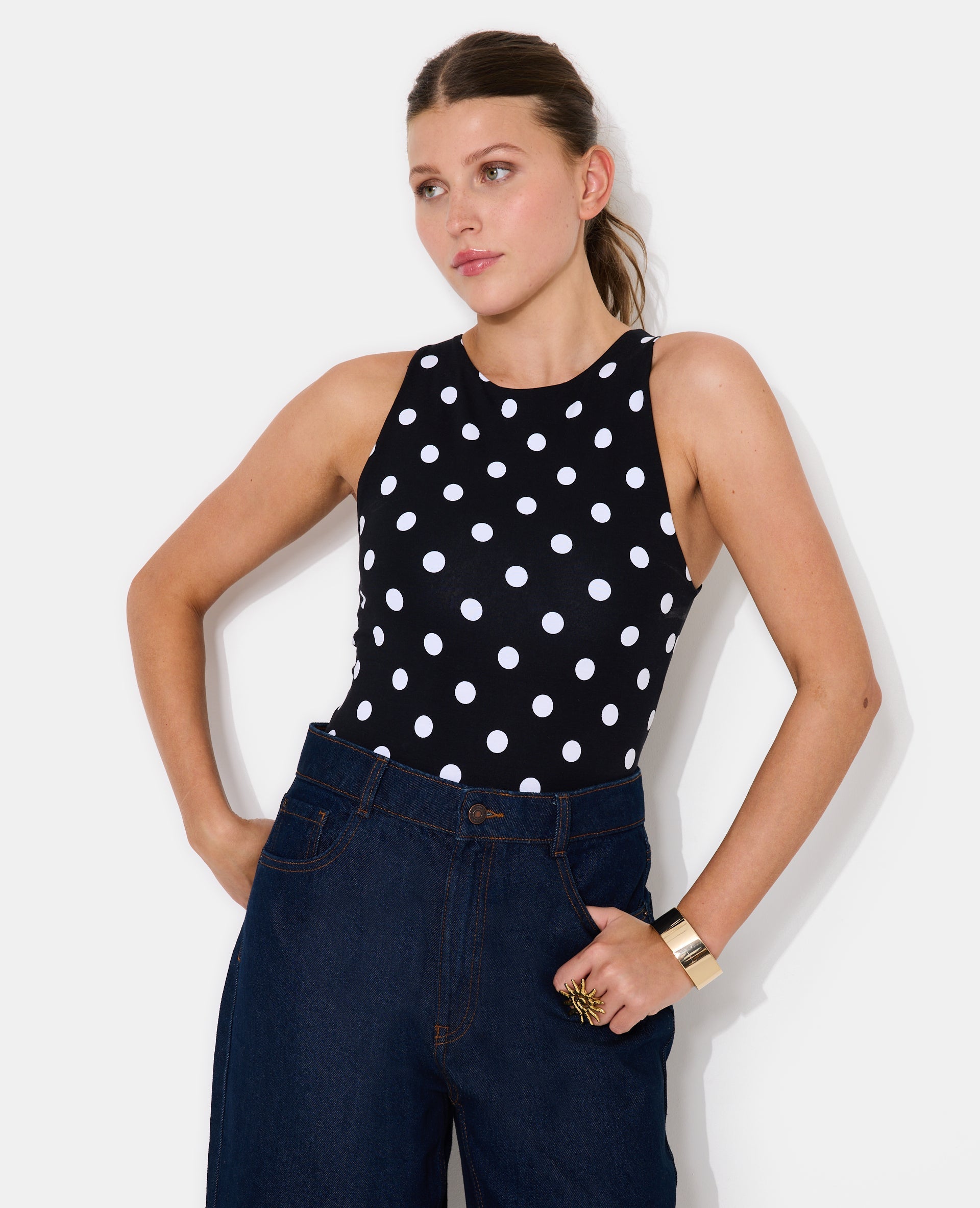 Body sans manches motif pois