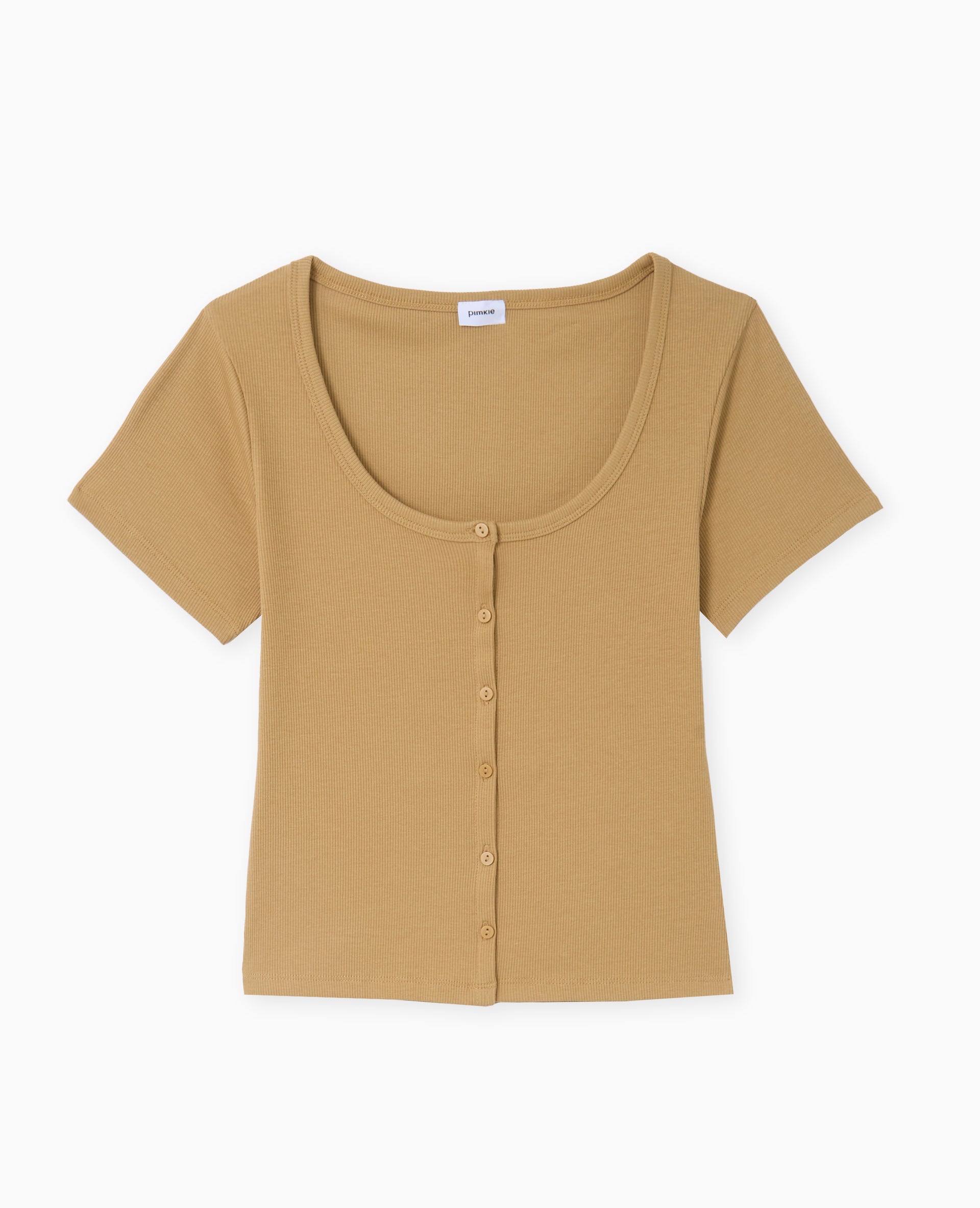 T-shirt court boutonné en maille côtelée