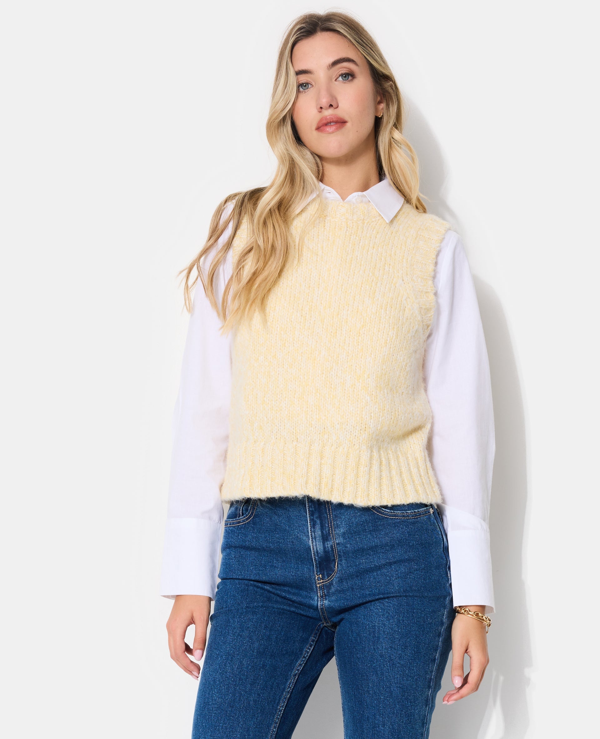 Pull sans manches en maille moulinée