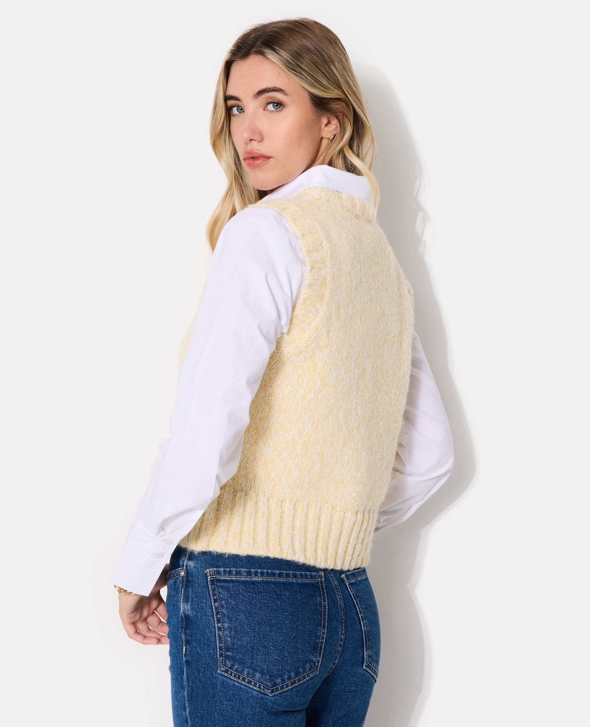 Pull sans manches en maille moulinée
