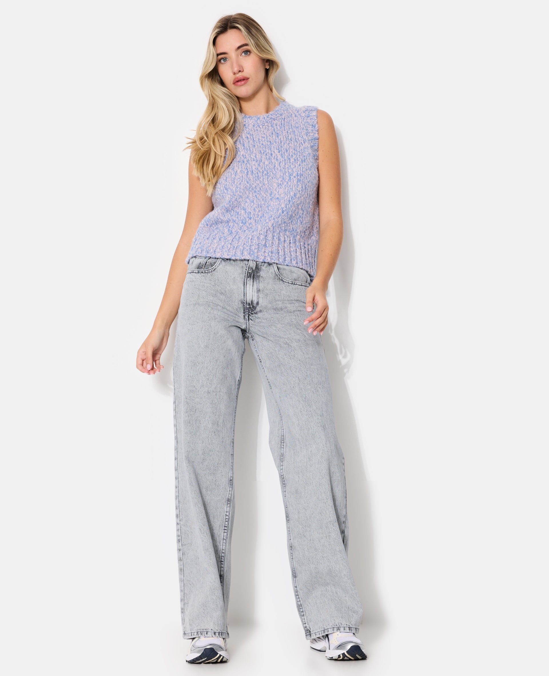 Pull sans manches en maille moulinée