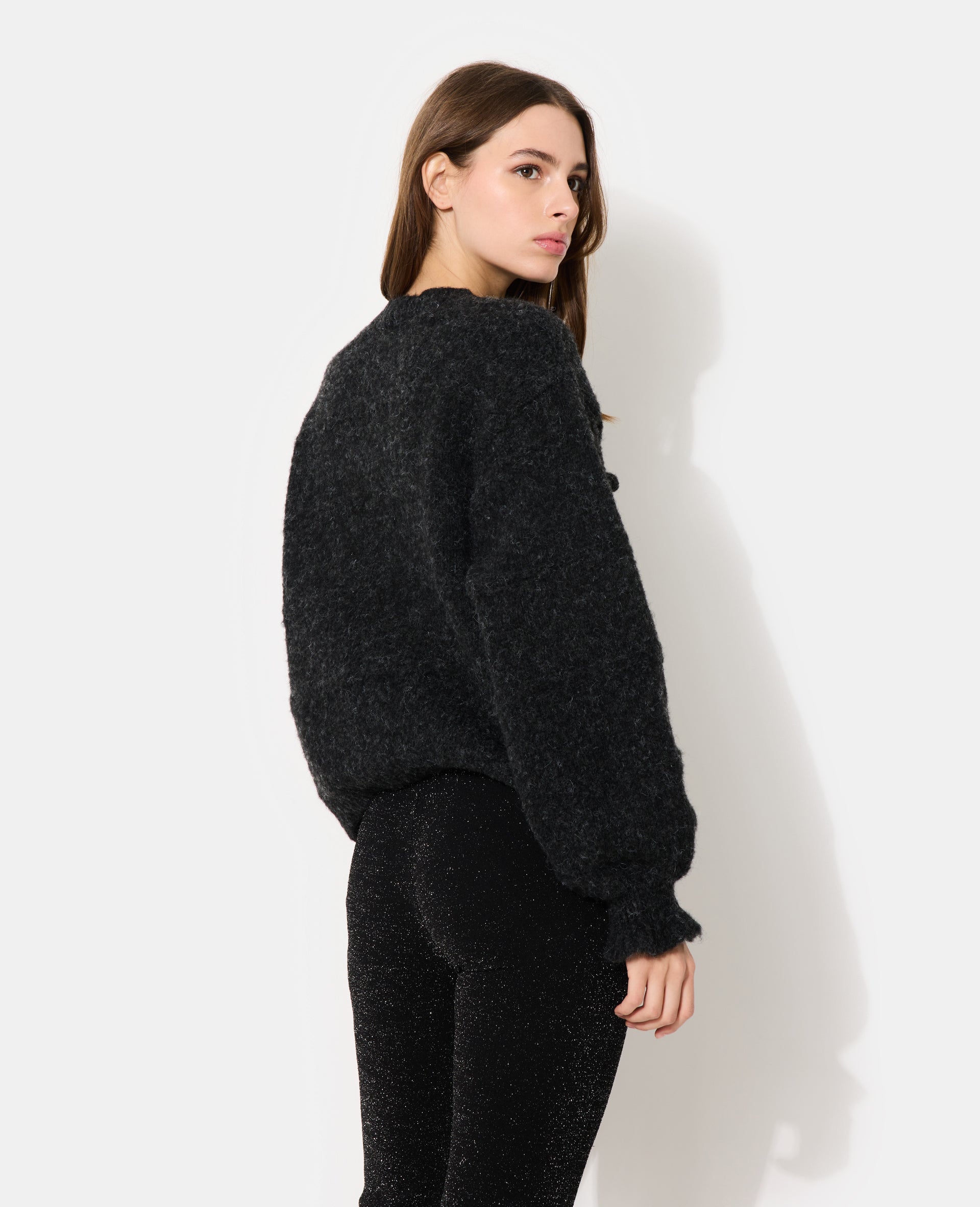 Gilet en maille fantaisie avec nouettes et volants