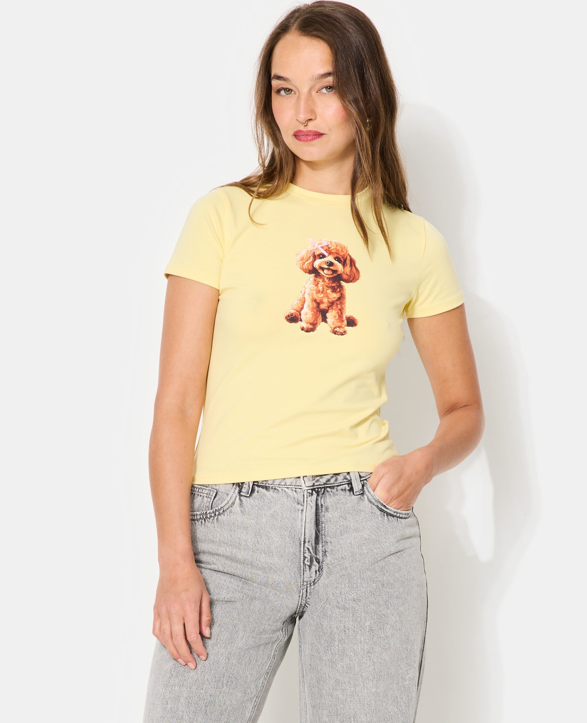 T-shirt ajusté avec print chien + nœud cousu