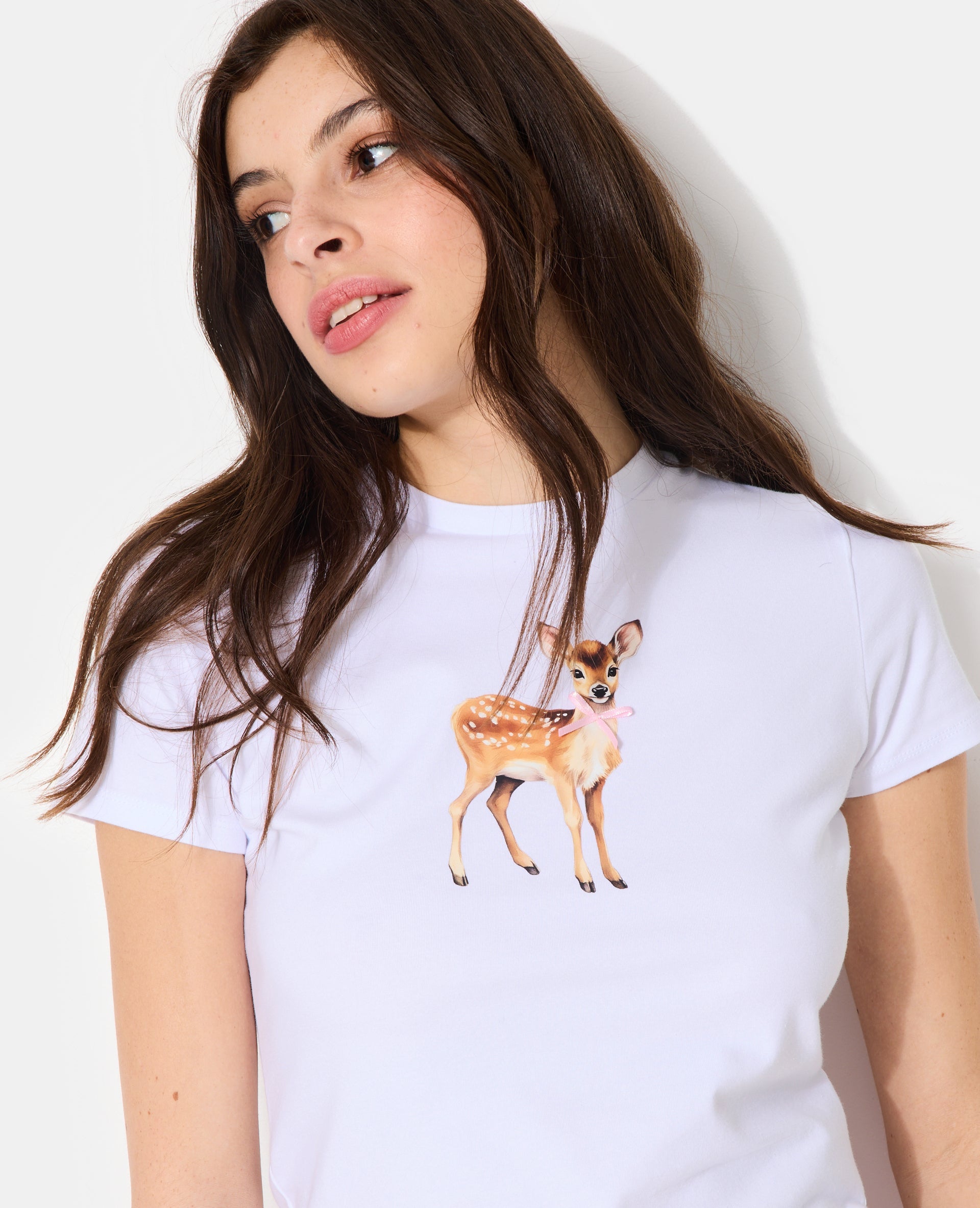 T-shirt ajusté avec print faon + nœud cousu