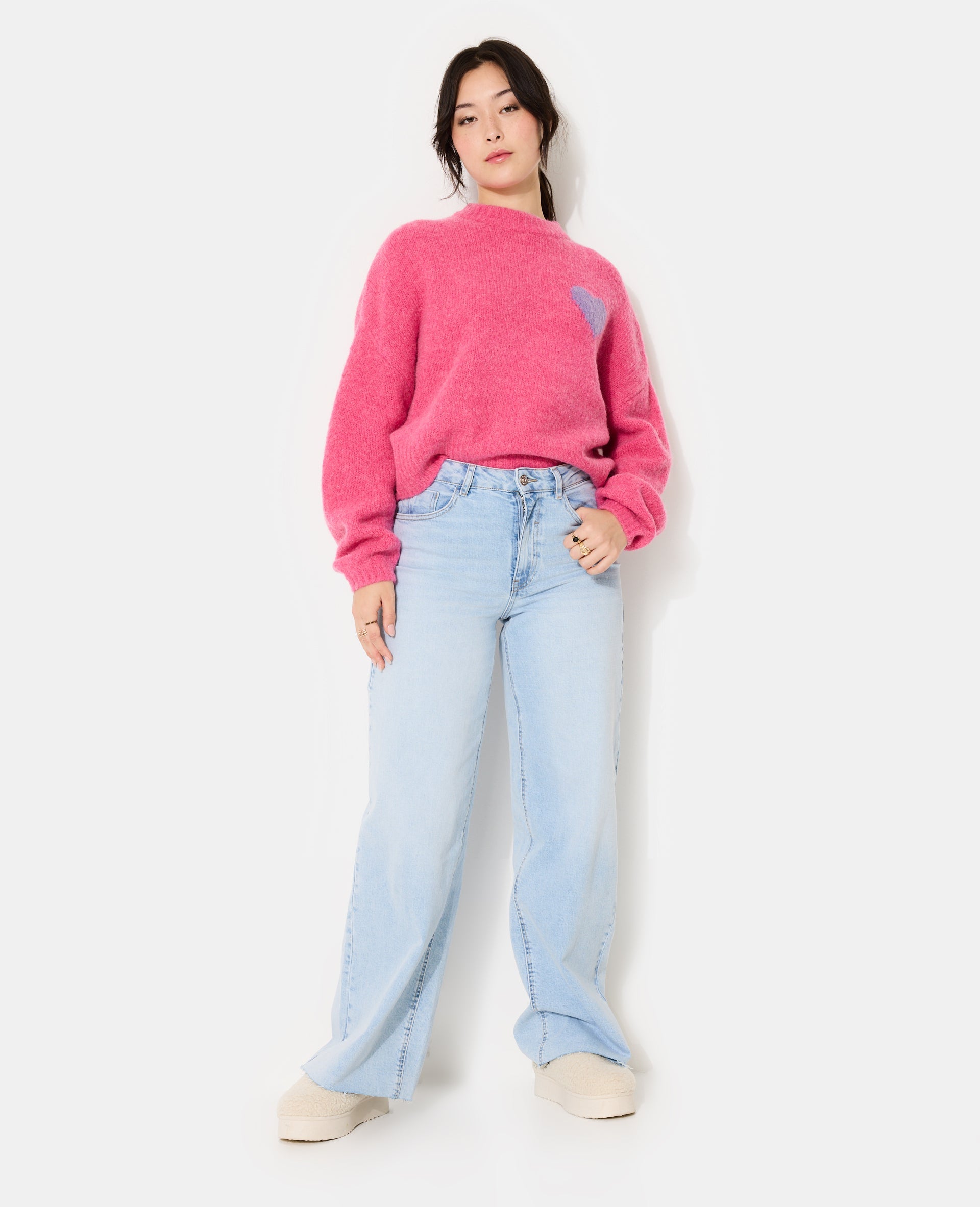 Pull contenant mohair et laine avec cœur