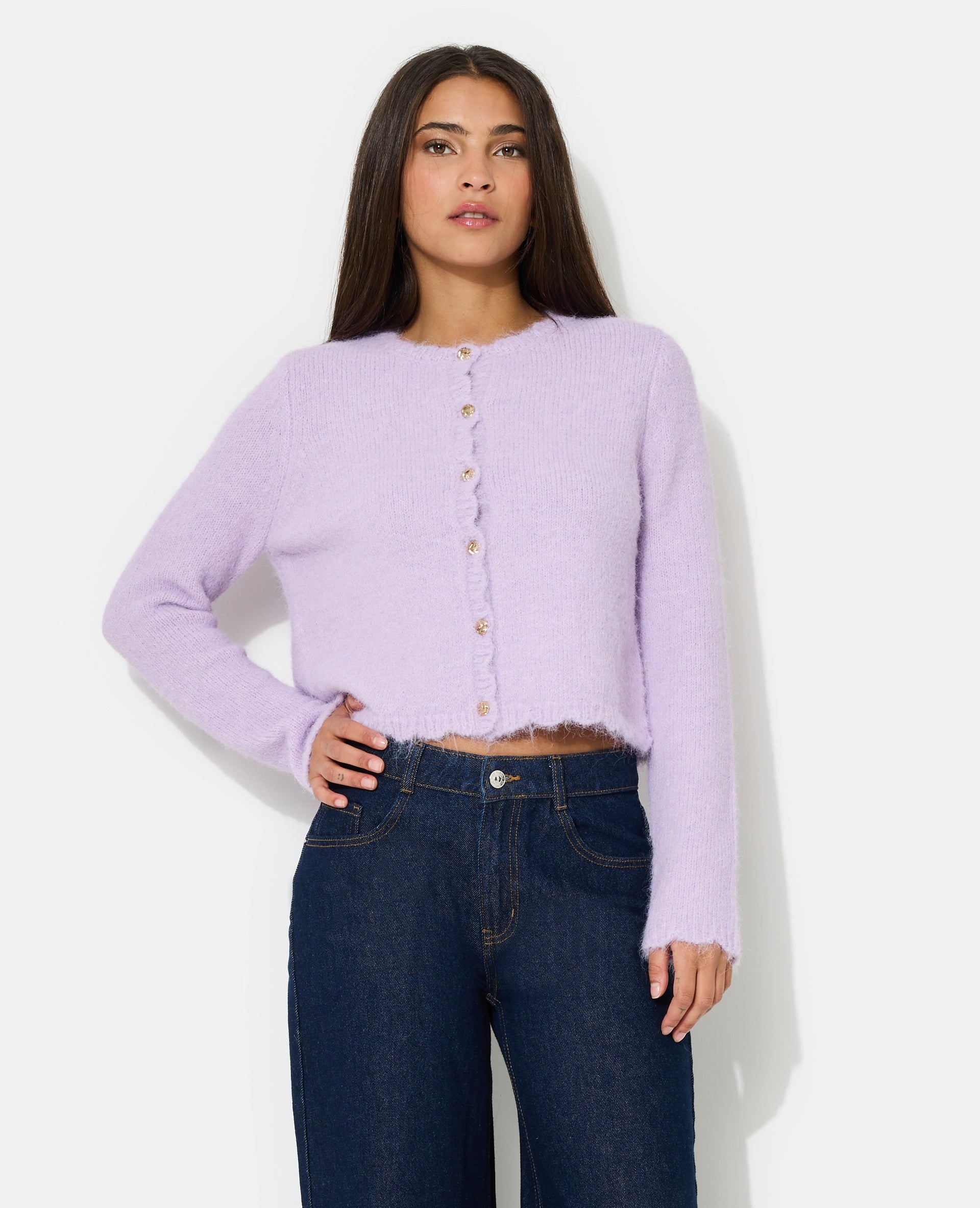 Gilet col rond avec boutons bijoux