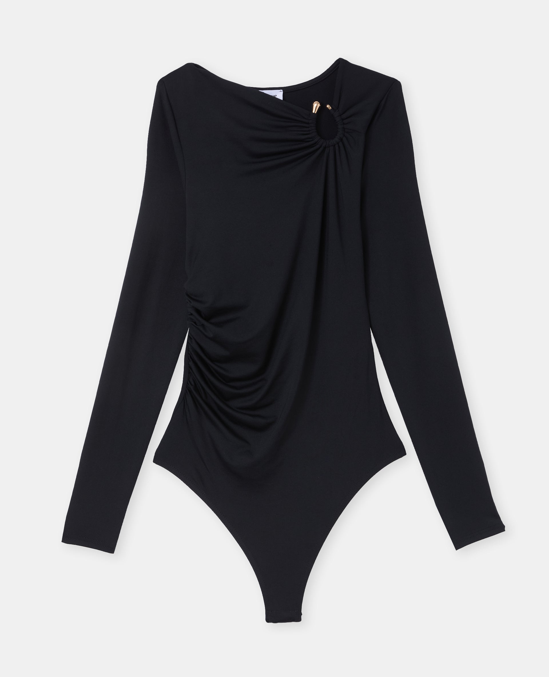 Body en maille stretch avec col asymétrique et bijou