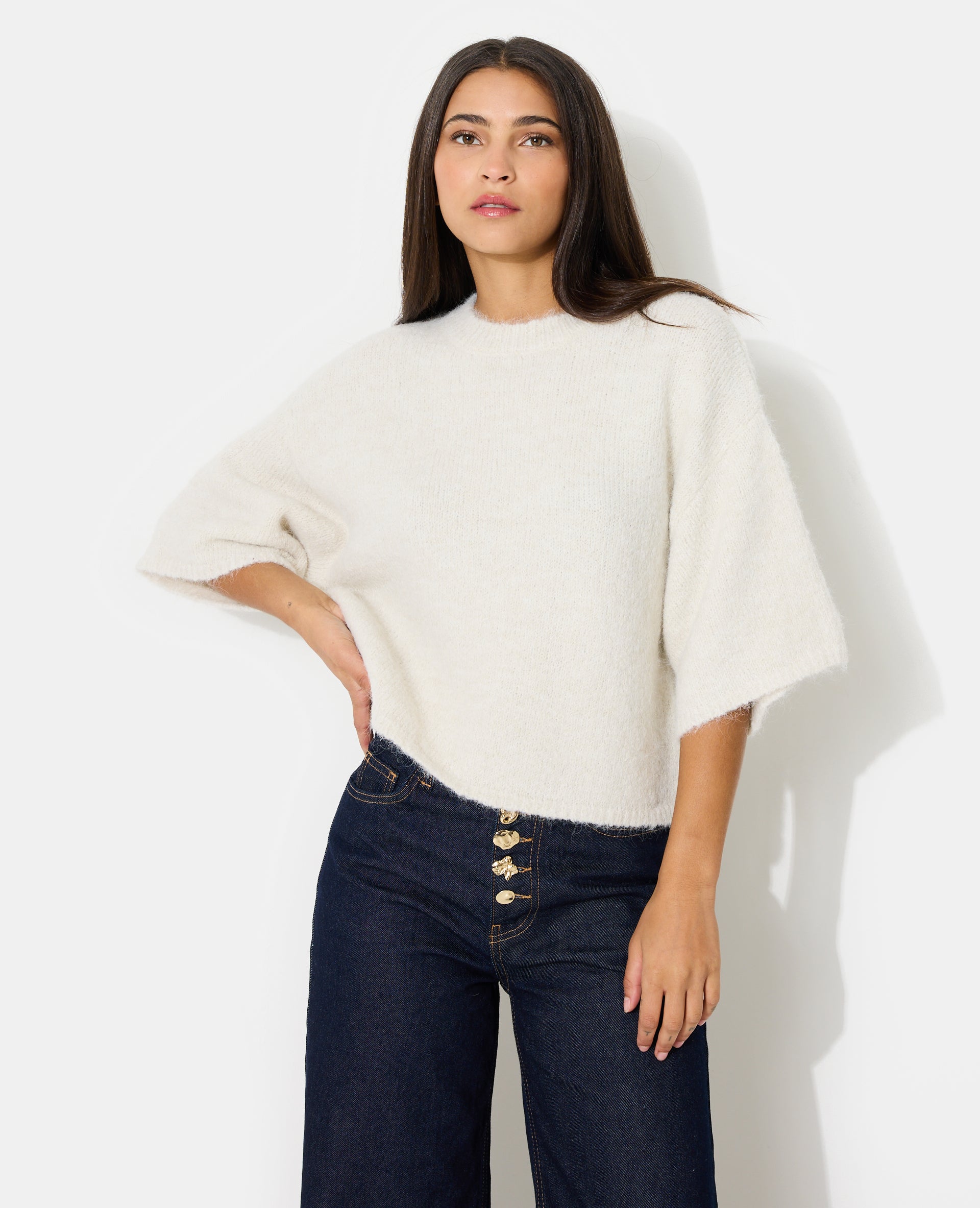Pull manches courtes avec laine