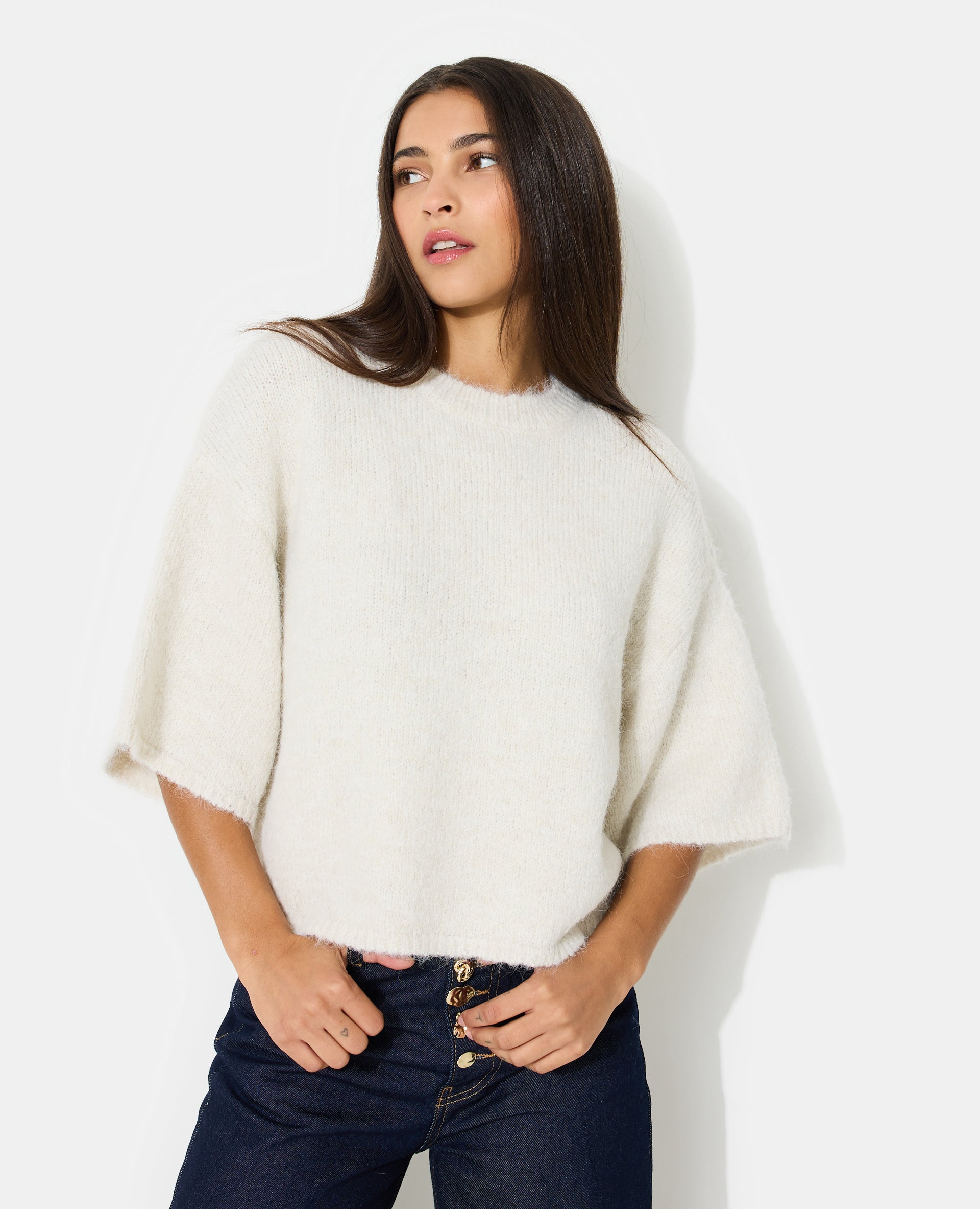 Pull manches courtes avec laine