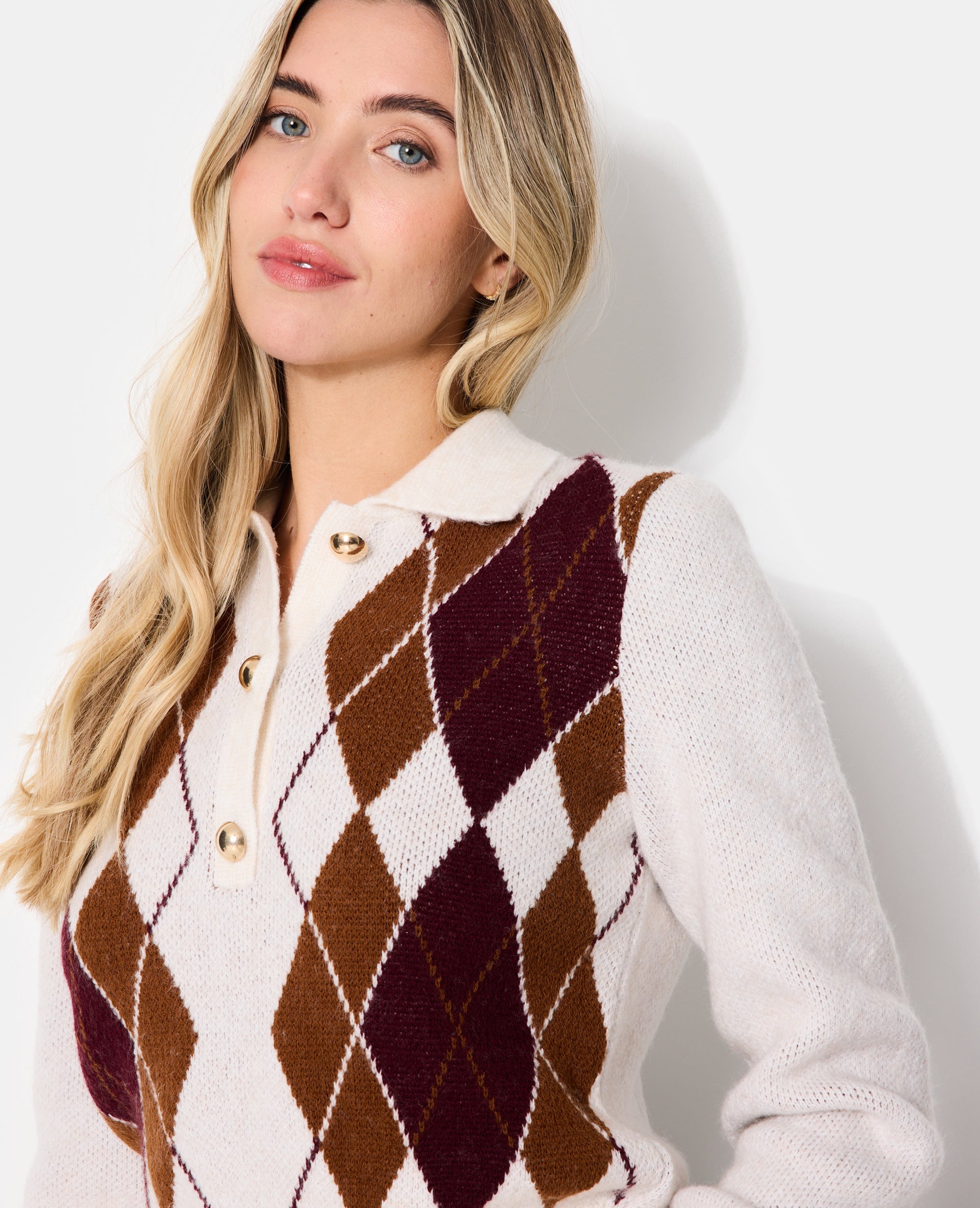 Pull col polo motif losanges