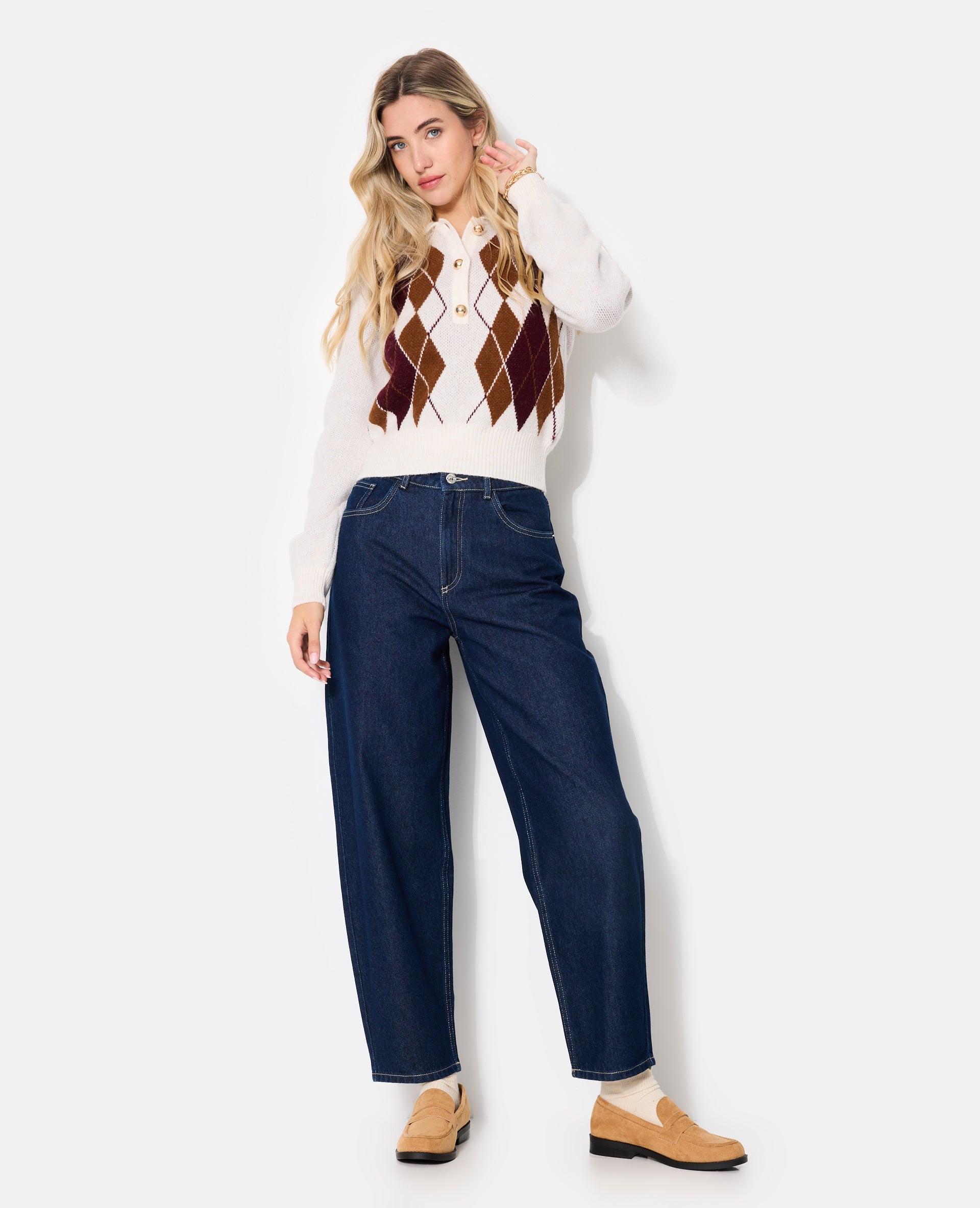 Pull col polo motif losanges