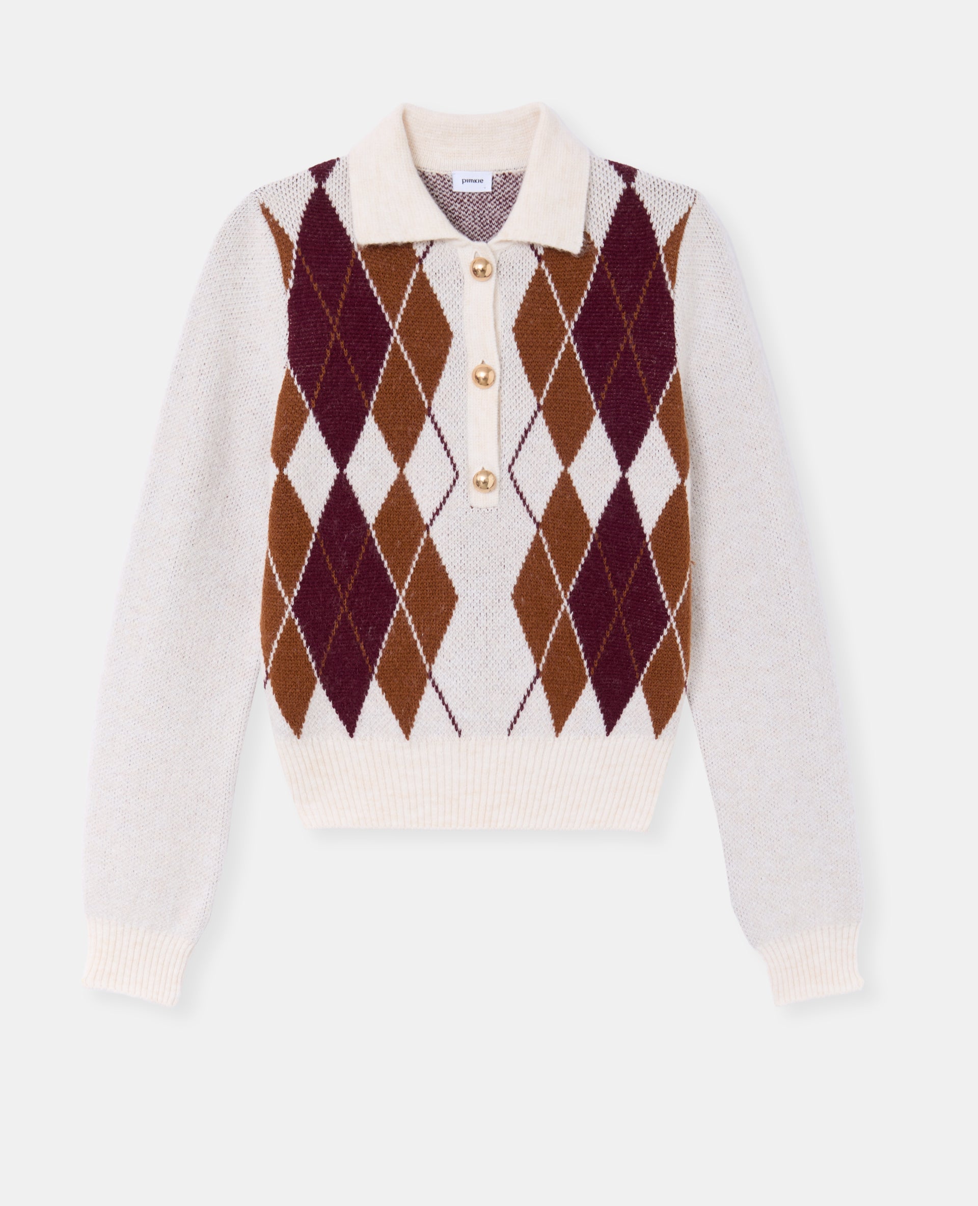 Pull col polo motif losanges