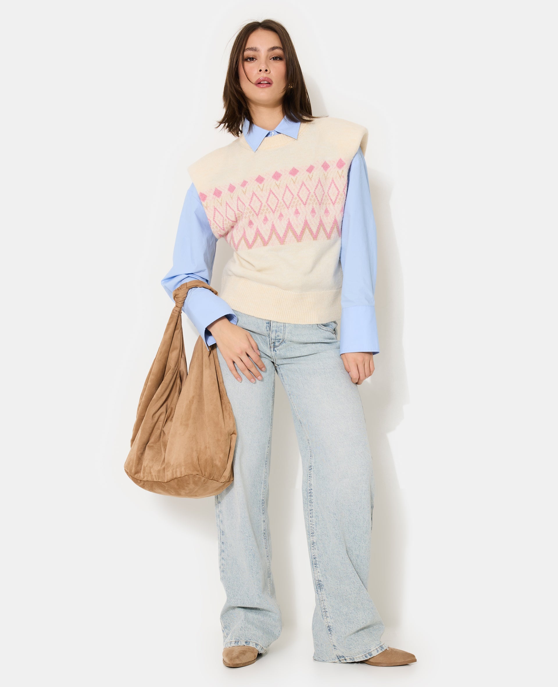 Pull sans manches motif jacquard