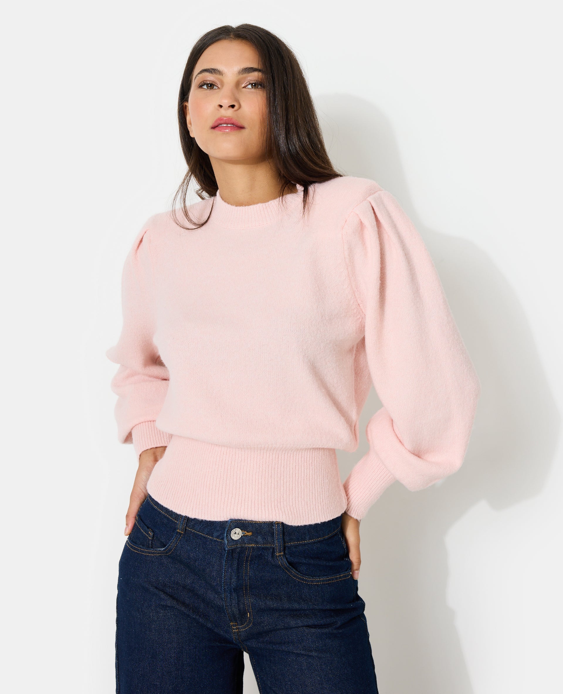 Pull en maille avec épaulettes et manches ballons