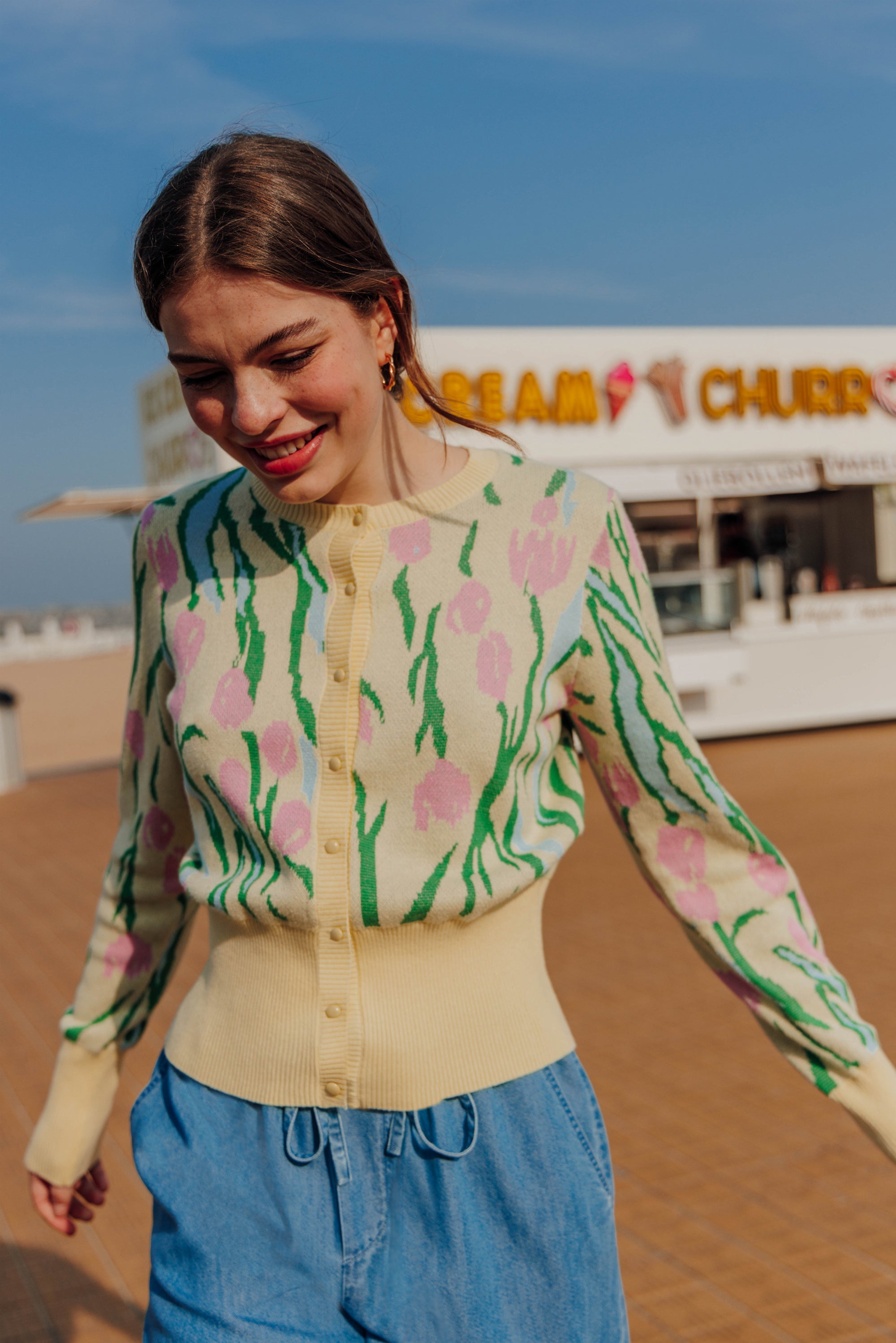 Gilet motif tulipes