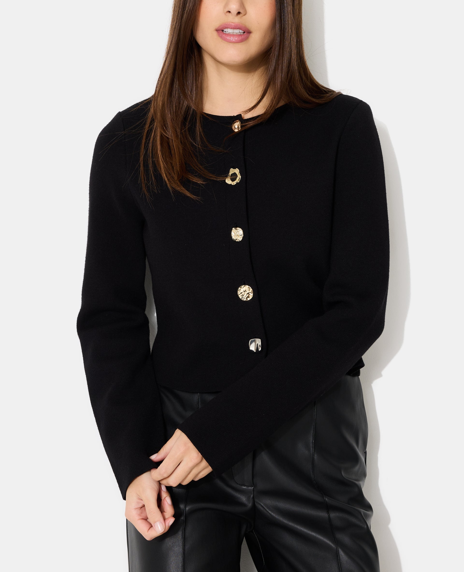 Gilet cardigan col rond avec boutons fantaisie