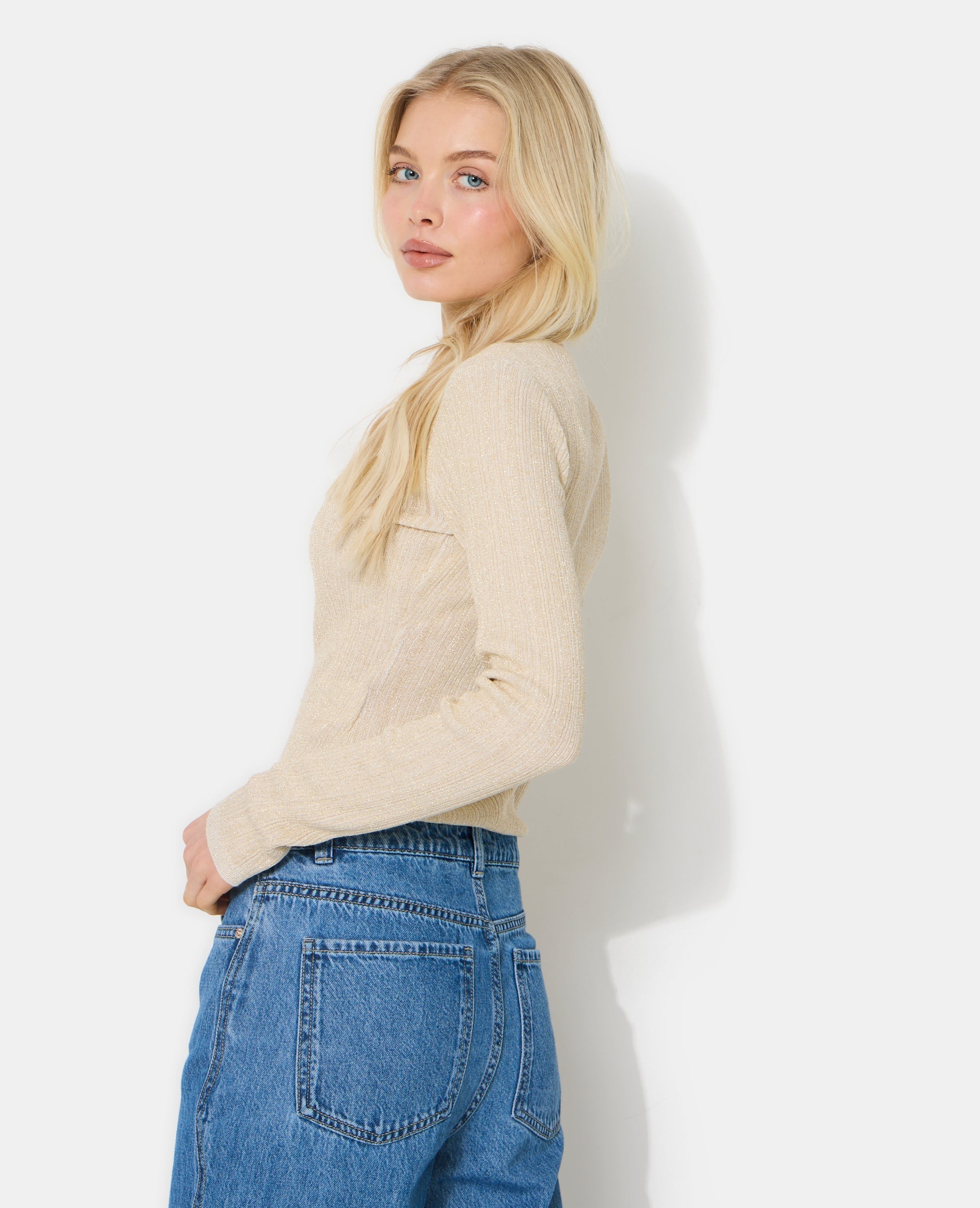 Gilet maille fine et côtelée avec lurex