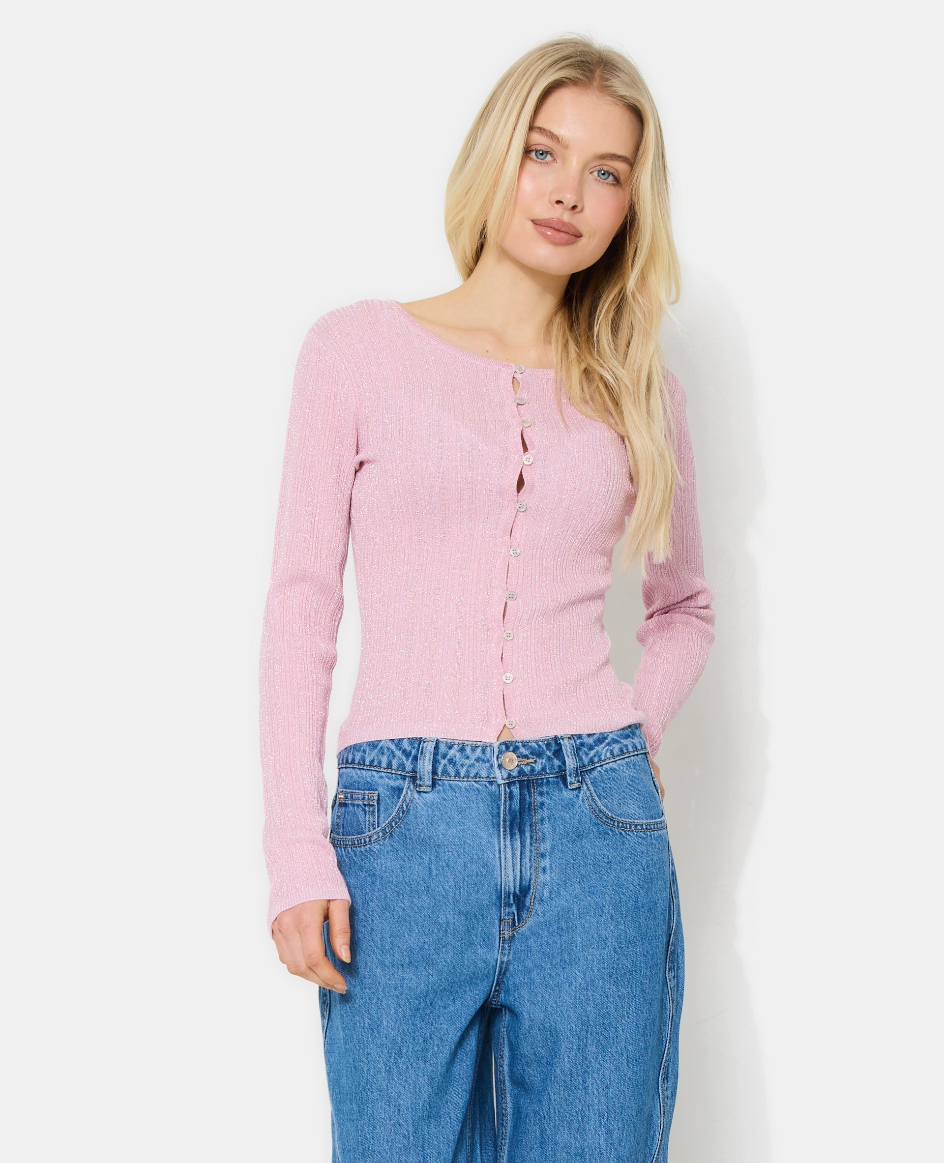 Gilet maille fine et côtelée avec lurex