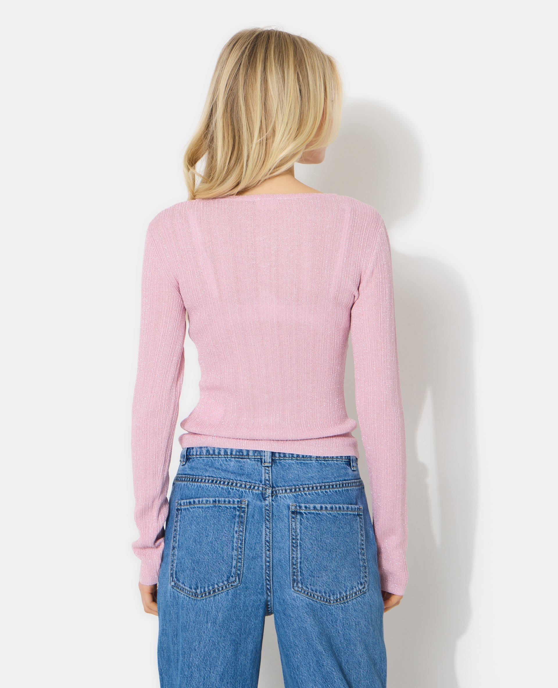 Gilet maille fine et côtelée avec lurex