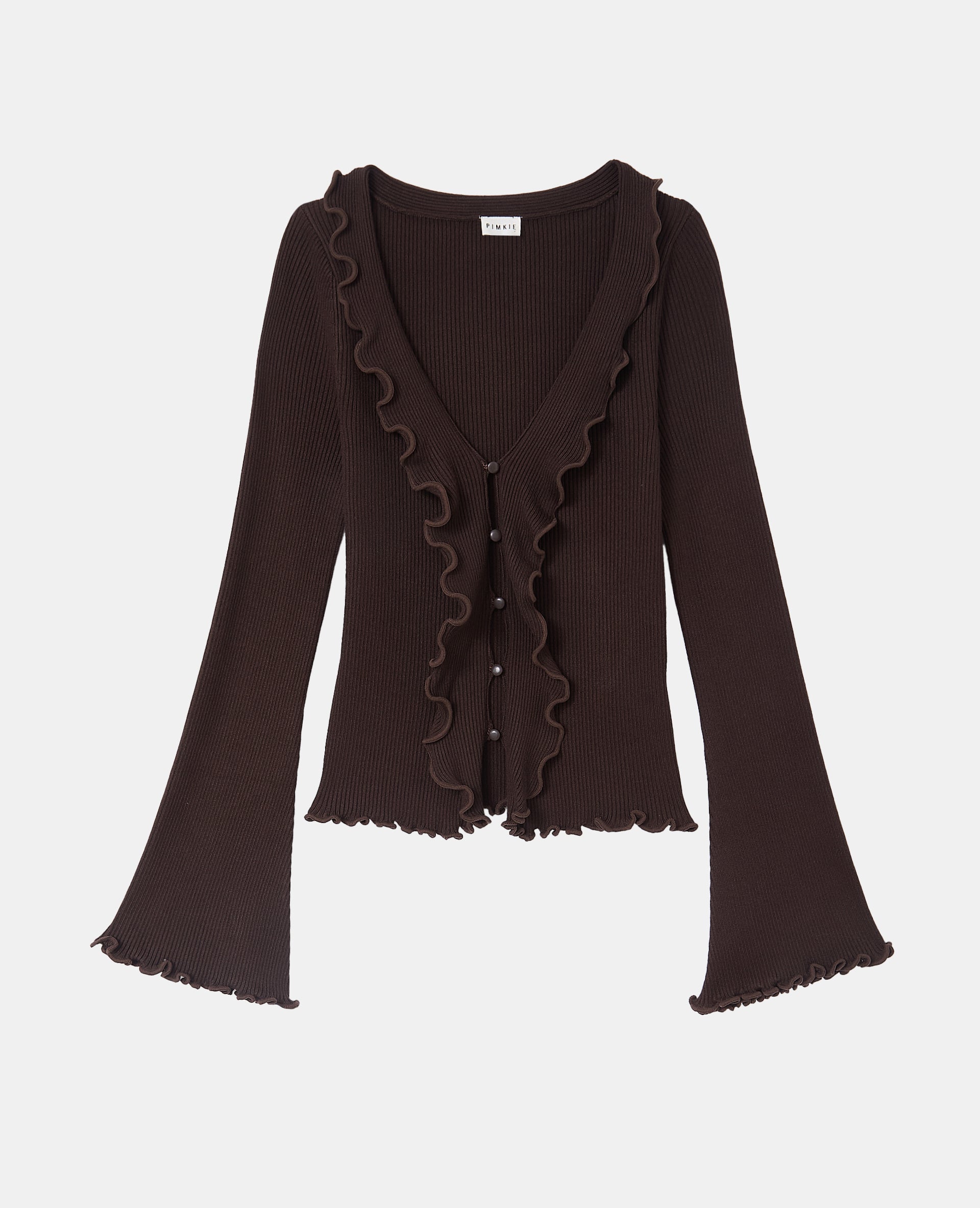 Gilet maille côtelée avec volants et bords ondulés
