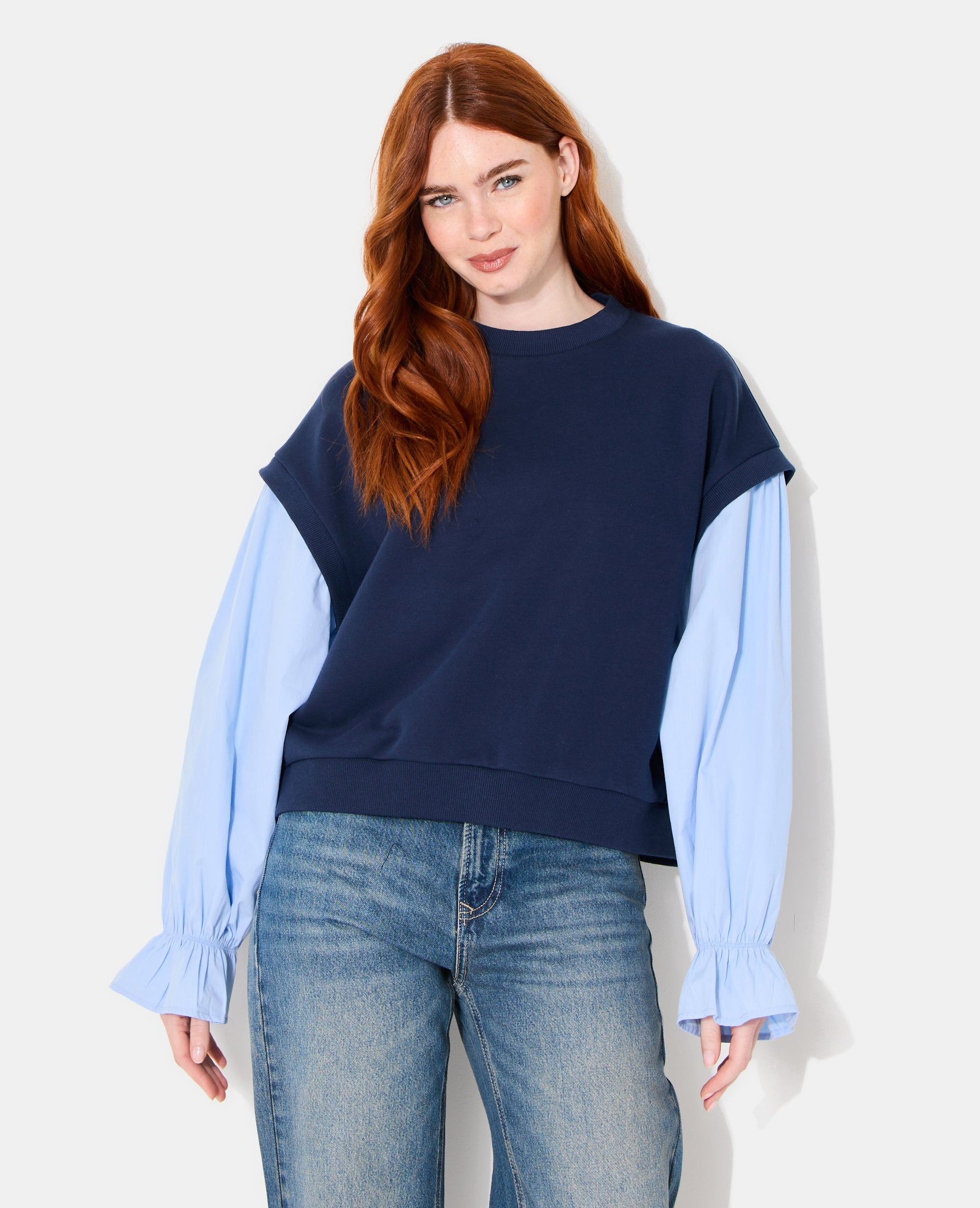 Sweat avec manches chemise effet 2 en 1